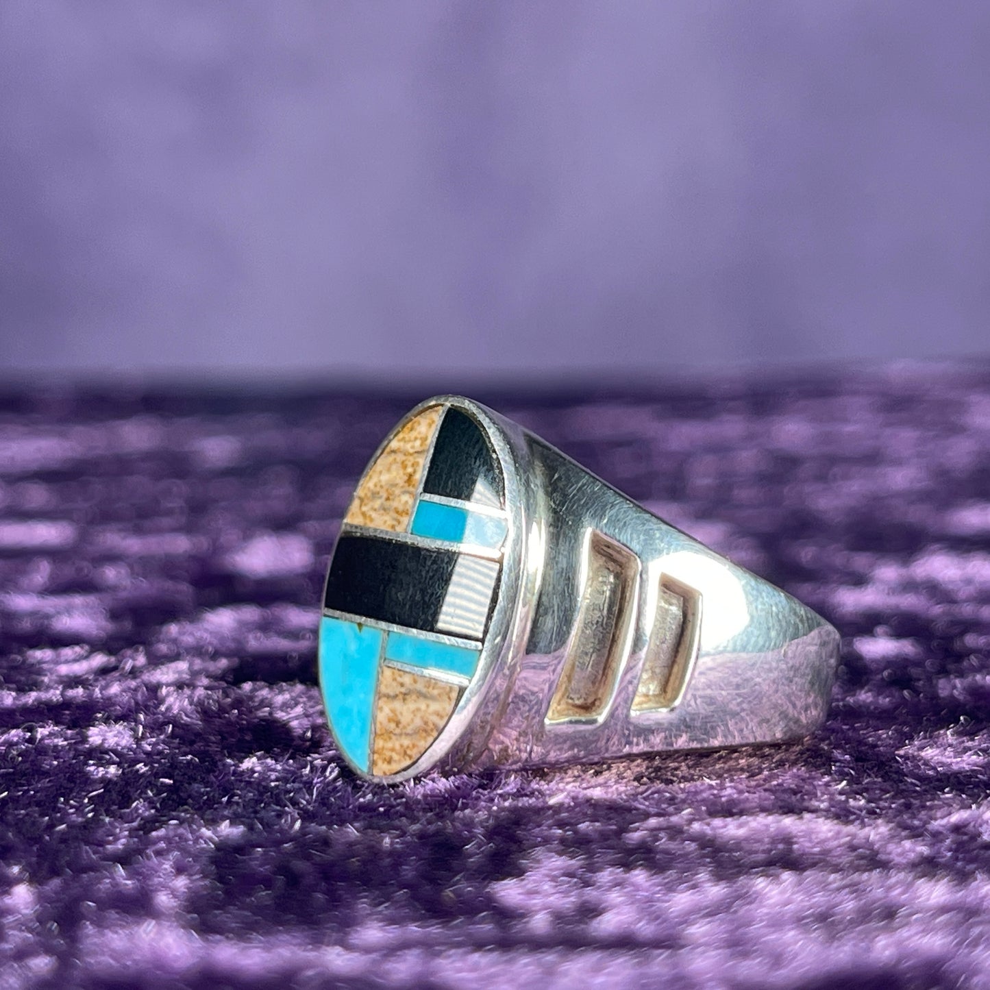 Native American Contemporary Mutistone Navajo 925 Silver Ring Size W / 11