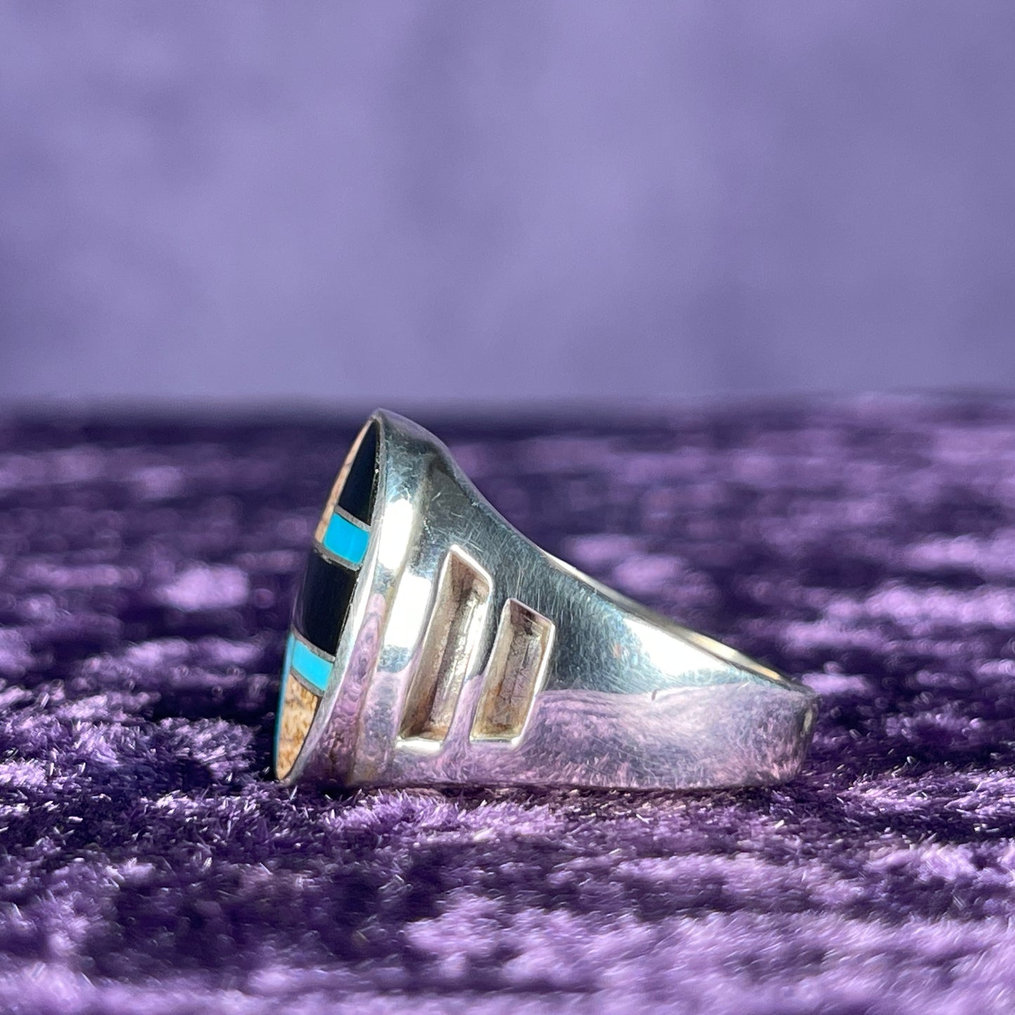 Native American Contemporary Mutistone Navajo 925 Silver Ring Size W / 11