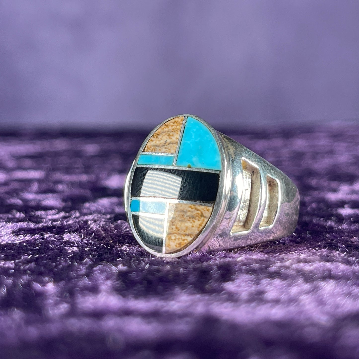 Native American Contemporary Mutistone Navajo 925 Silver Ring Size W / 11