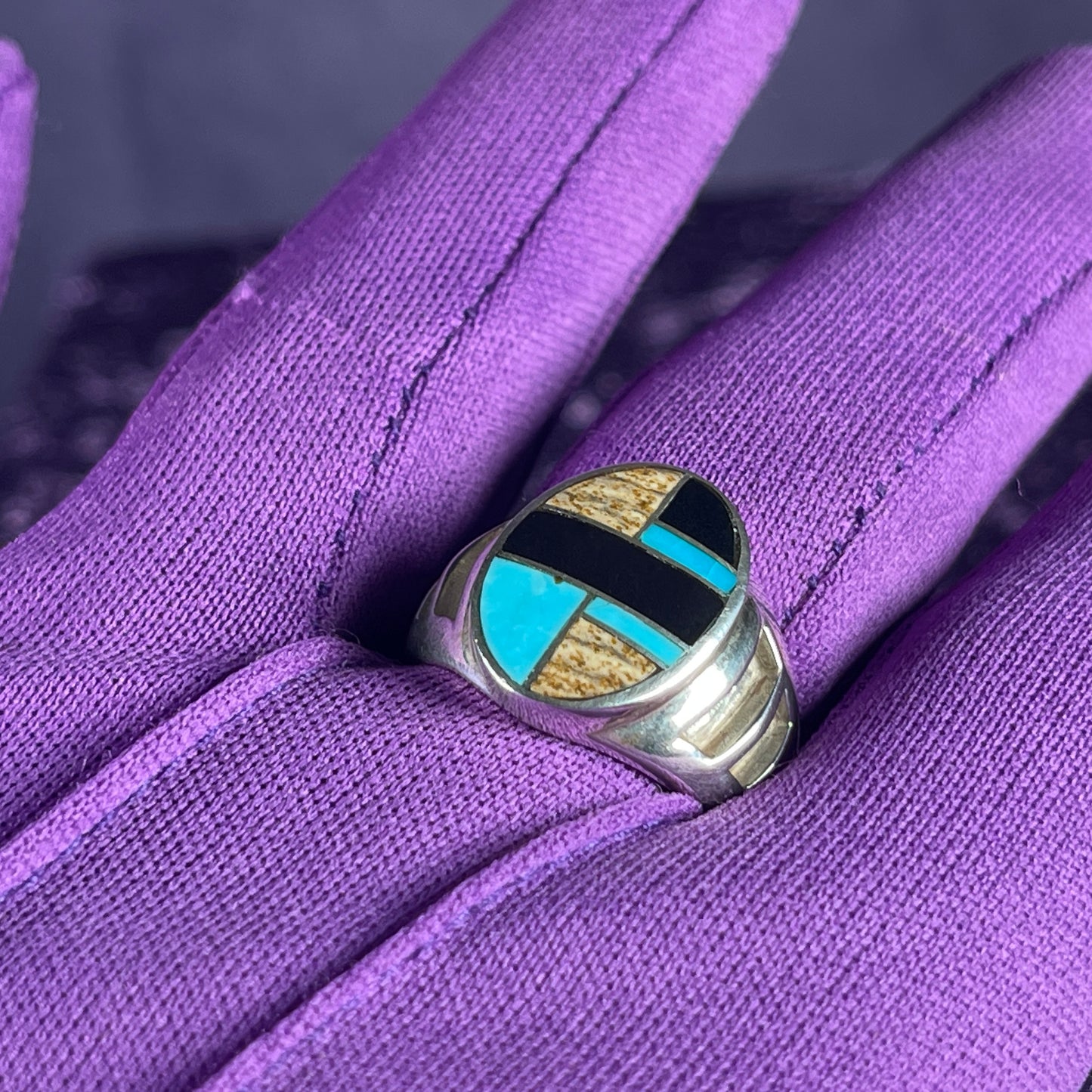 Native American Contemporary Mutistone Navajo 925 Silver Ring Size W / 11