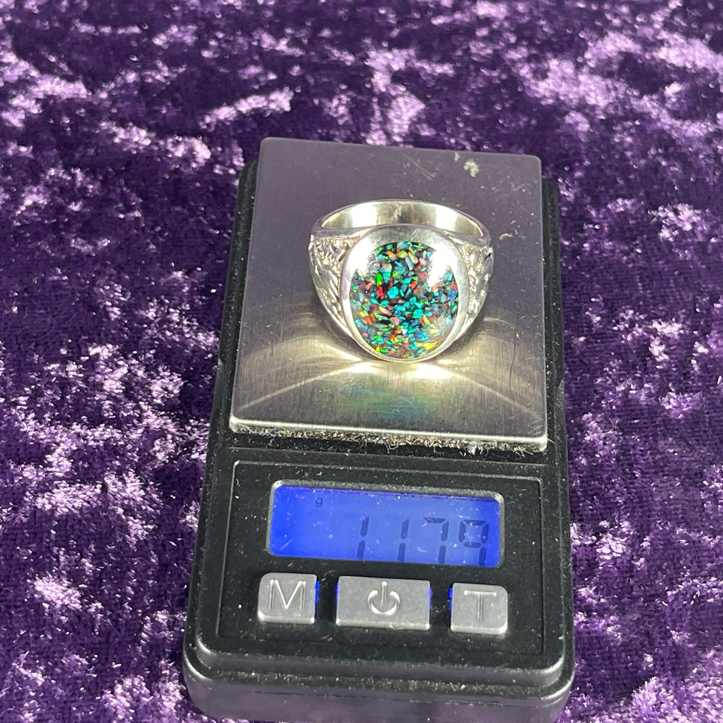 Native American Contemporary Navajo Harlequin Black Opal 925 Silver Ring Size U / 10