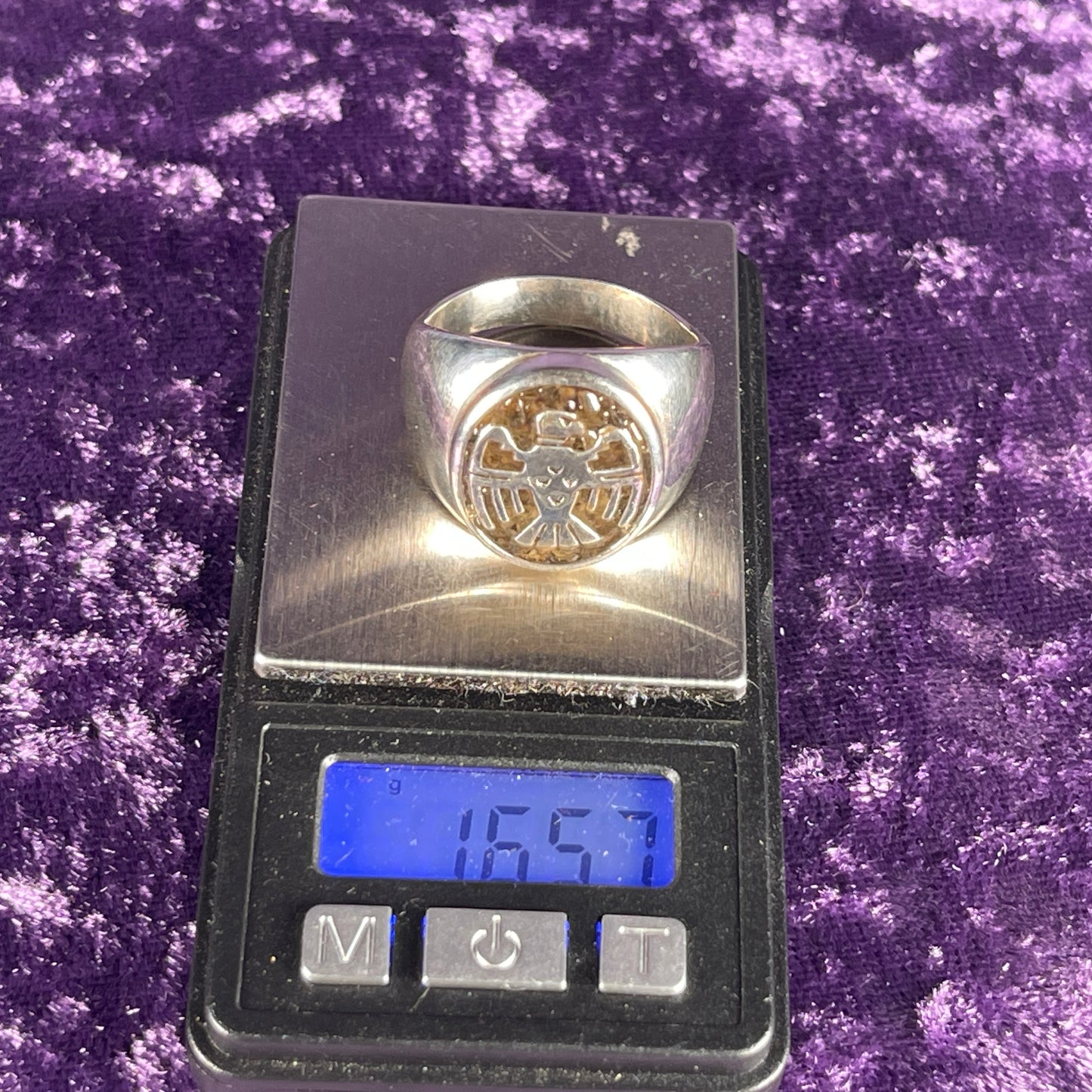 Native American Contemporary Navajo Pallasite Meteorite Thunderbird 925 Silver Ring Size Z / 12.5