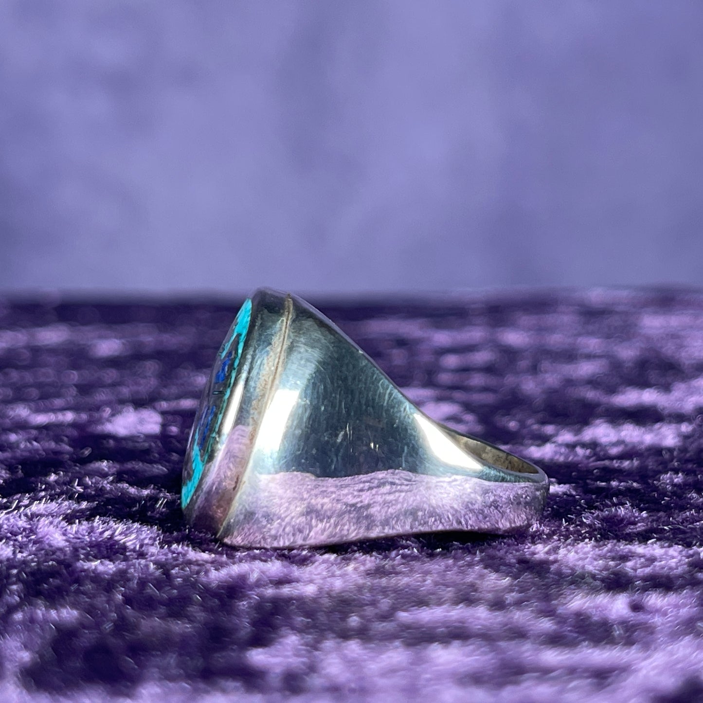 Native American Contemporary Navajo Turquoise Lapis Thunderbird 925 Silver Ring Size Z / 12 1/2