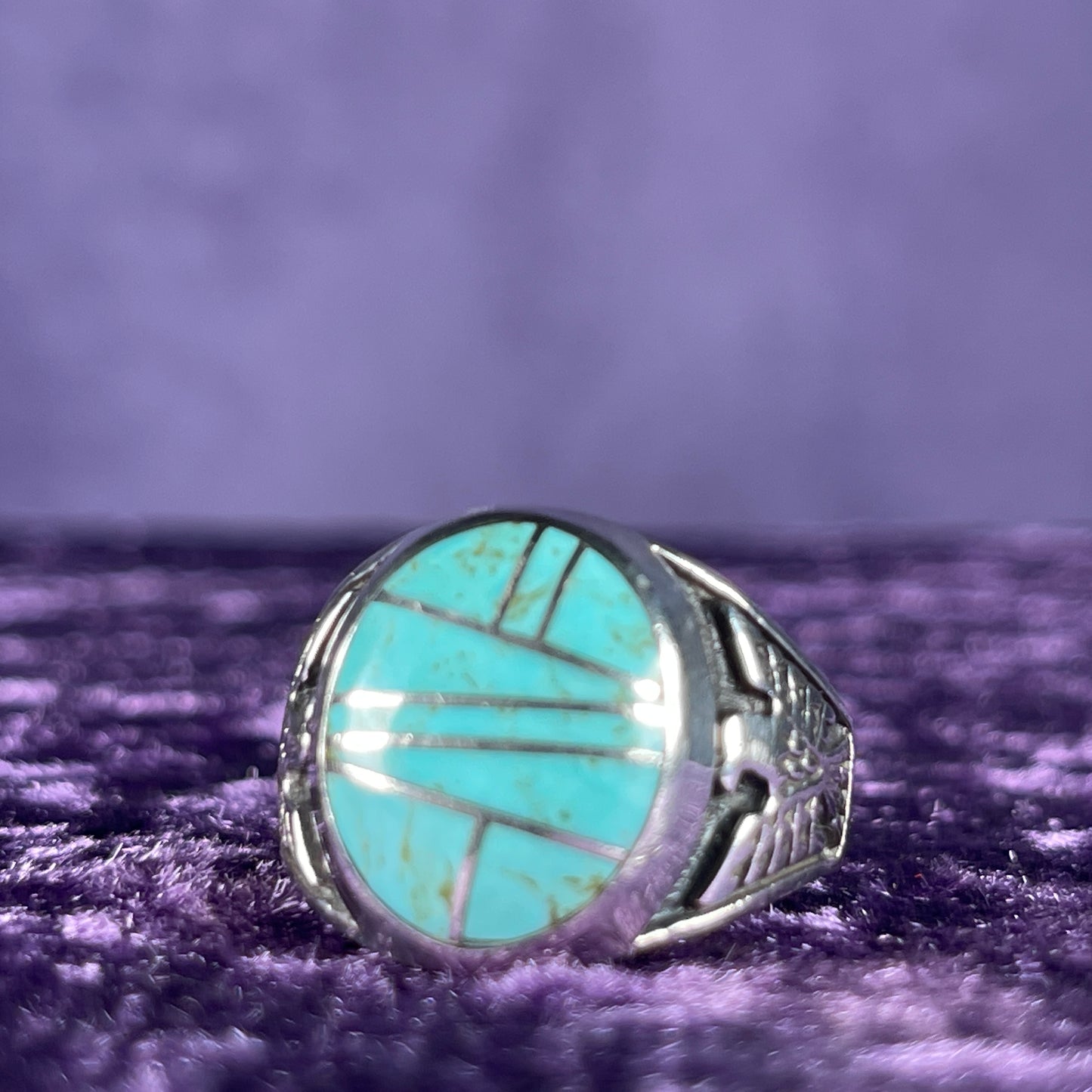 Native American Contemporary Navajo Turquoise Thunderbird 925 Silver Ring Size Z / 12.5