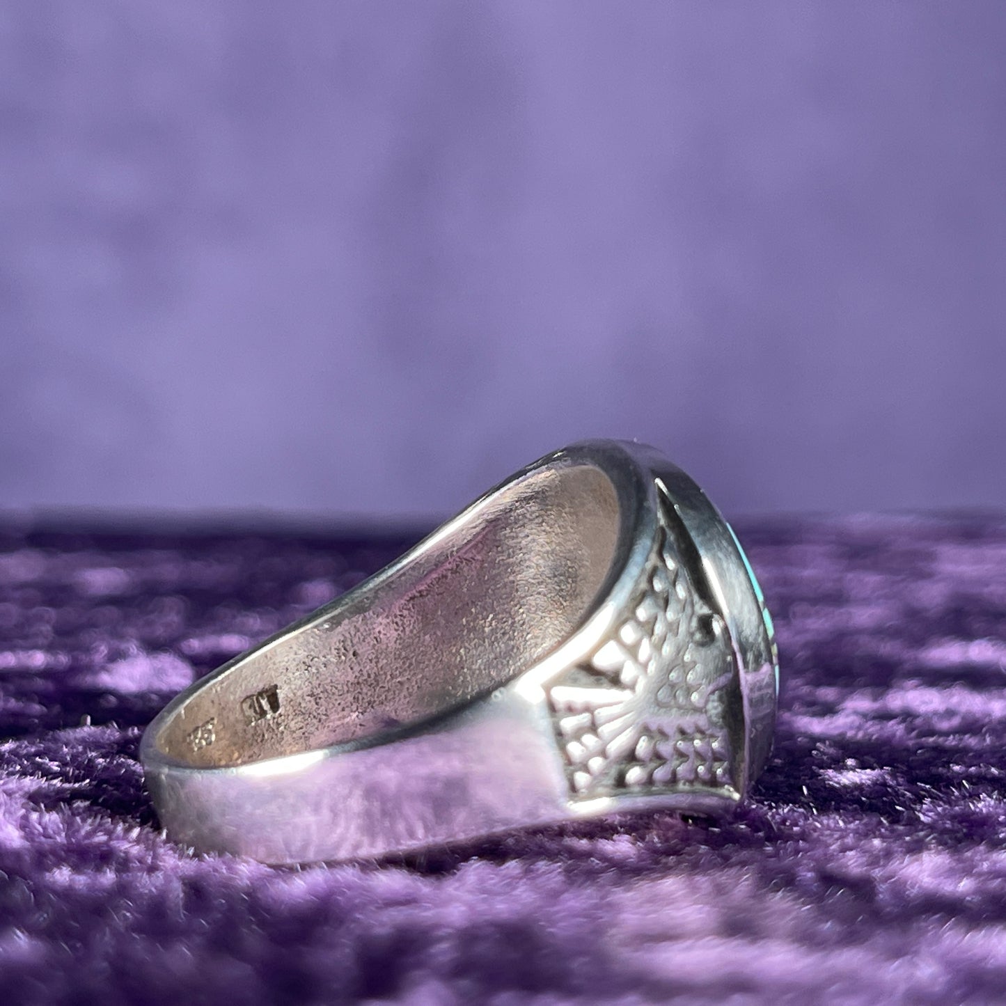 Native American Contemporary Navajo Turquoise Thunderbird 925 Silver Ring Size Z / 12.5