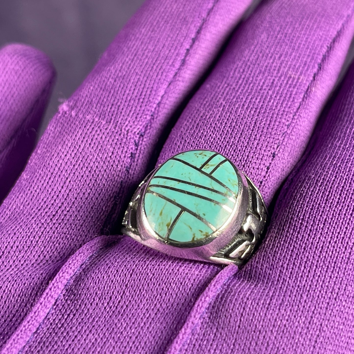 Native American Contemporary Navajo Turquoise Thunderbird 925 Silver Ring Size Z / 12.5