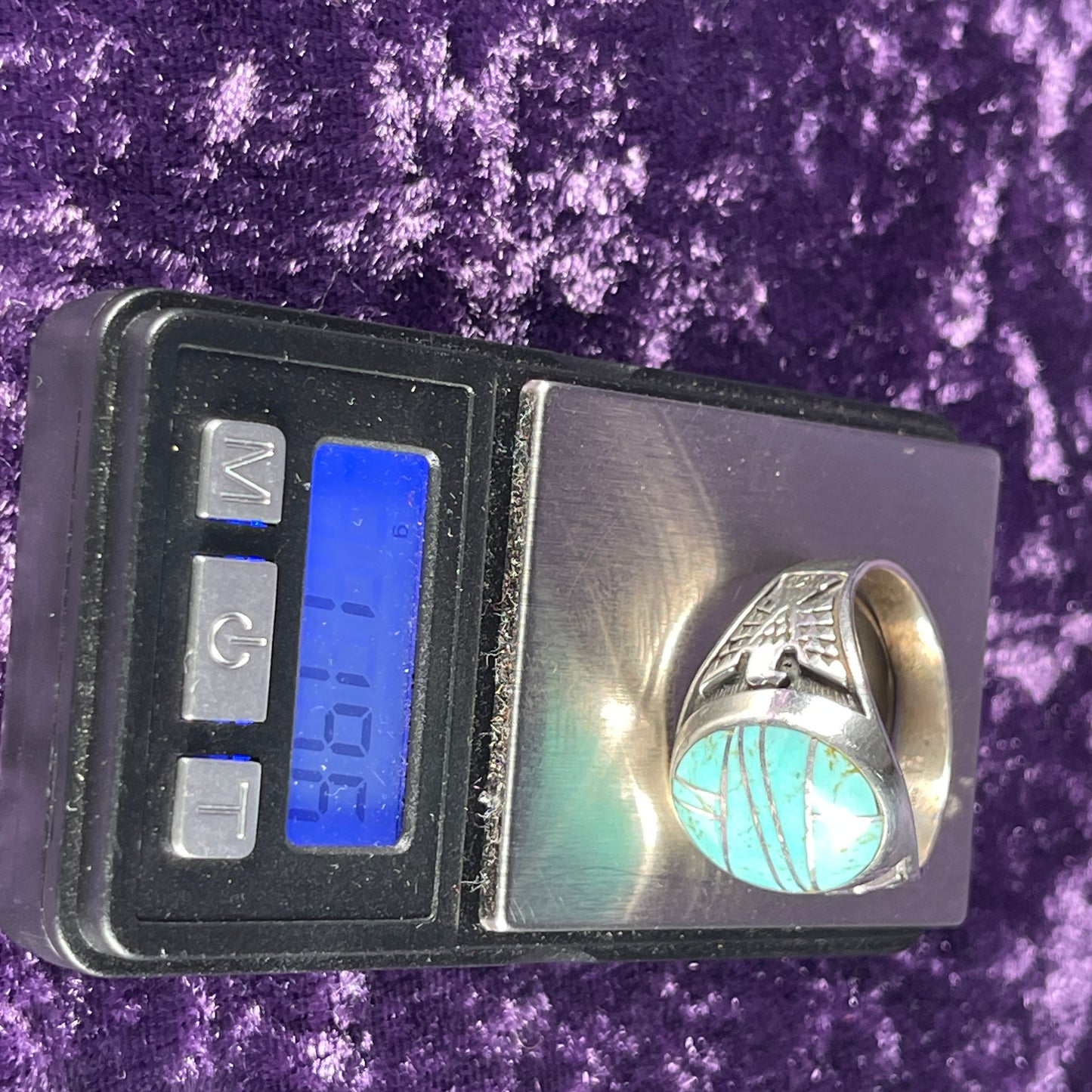 Native American Contemporary Navajo Turquoise Thunderbird 925 Silver Ring Size Z / 12.5