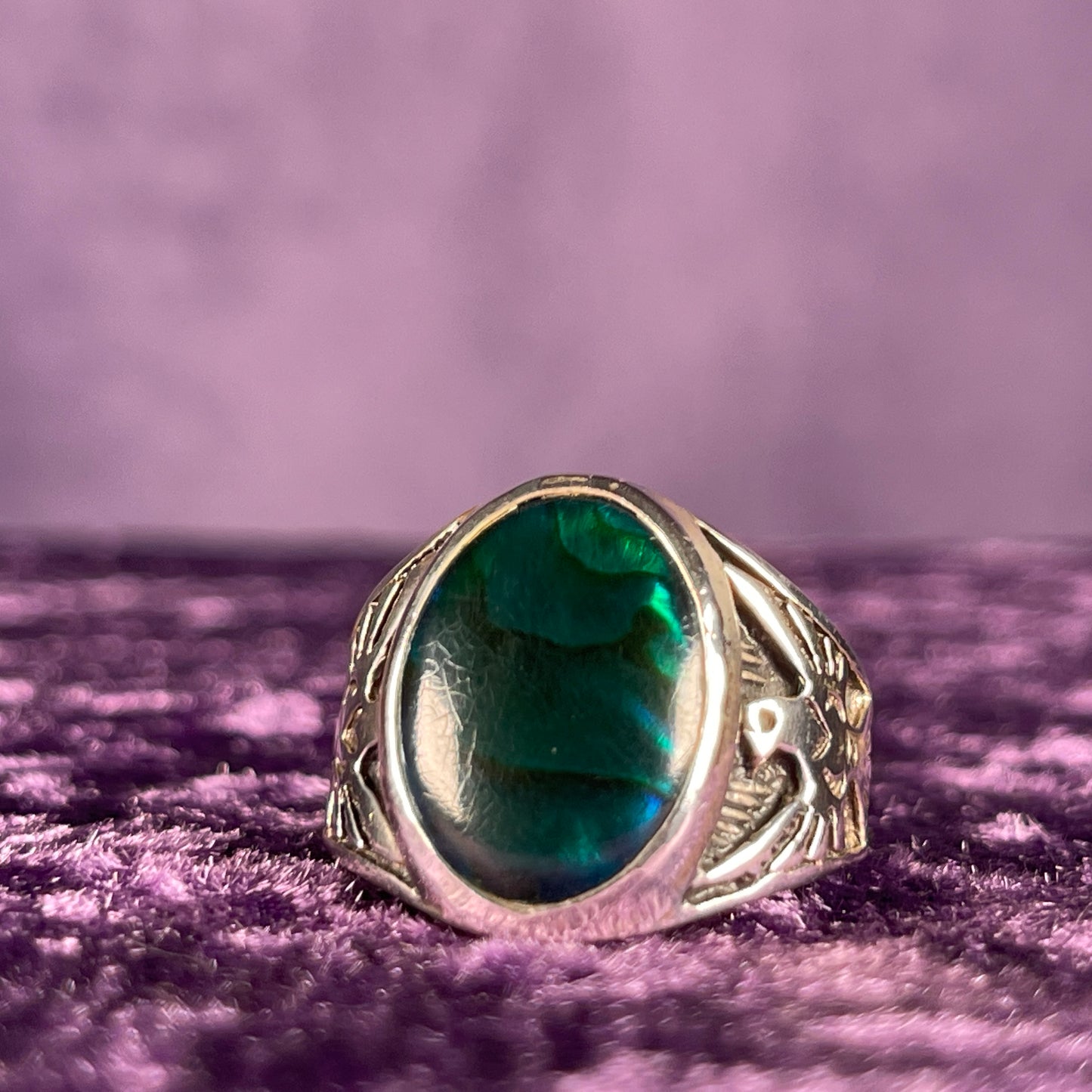 Native American Contemporary Navajo Malachite Thunderbird 925 Silver Ring Size Y / 12