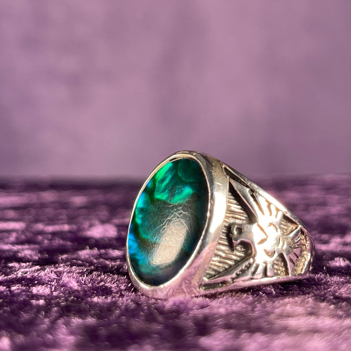 Native American Contemporary Navajo Malachite Thunderbird 925 Silver Ring Size Y / 12