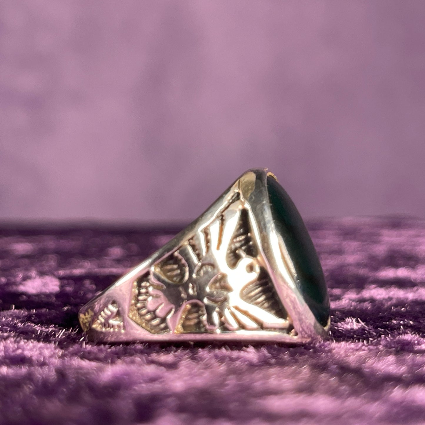 Native American Contemporary Navajo Malachite Thunderbird 925 Silver Ring Size Y / 12