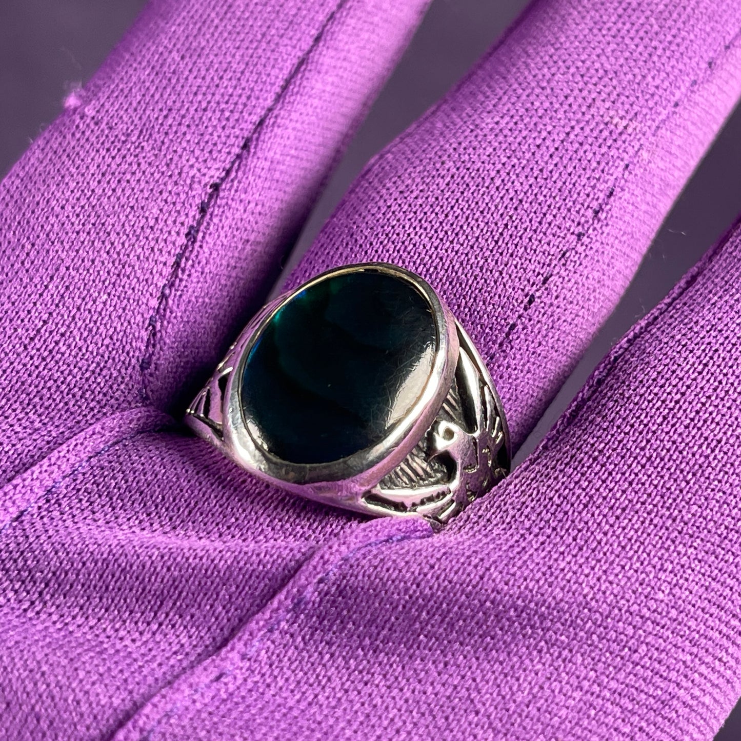 Native American Contemporary Navajo Malachite Thunderbird 925 Silver Ring Size Y / 12