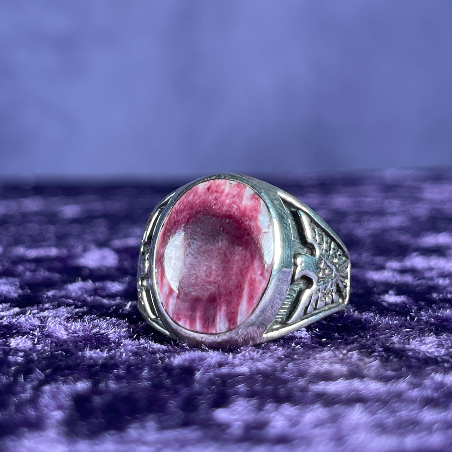 Native American Contemporary Navajo Petrified Wood Thunderbird 925 Silver Ring Size Z / 12.5