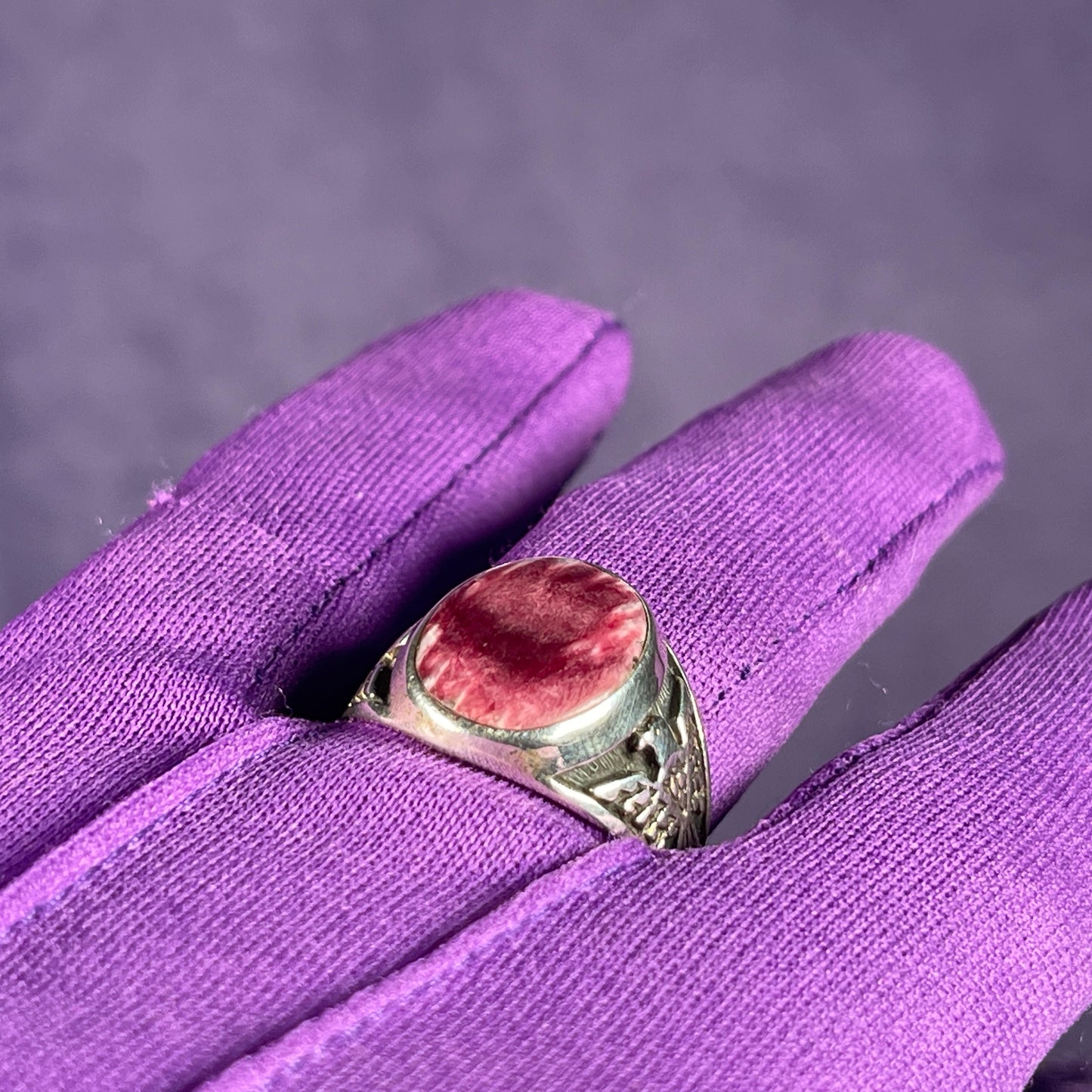 Native American Contemporary Navajo Petrified Wood Thunderbird 925 Silver Ring Size Z / 12.5