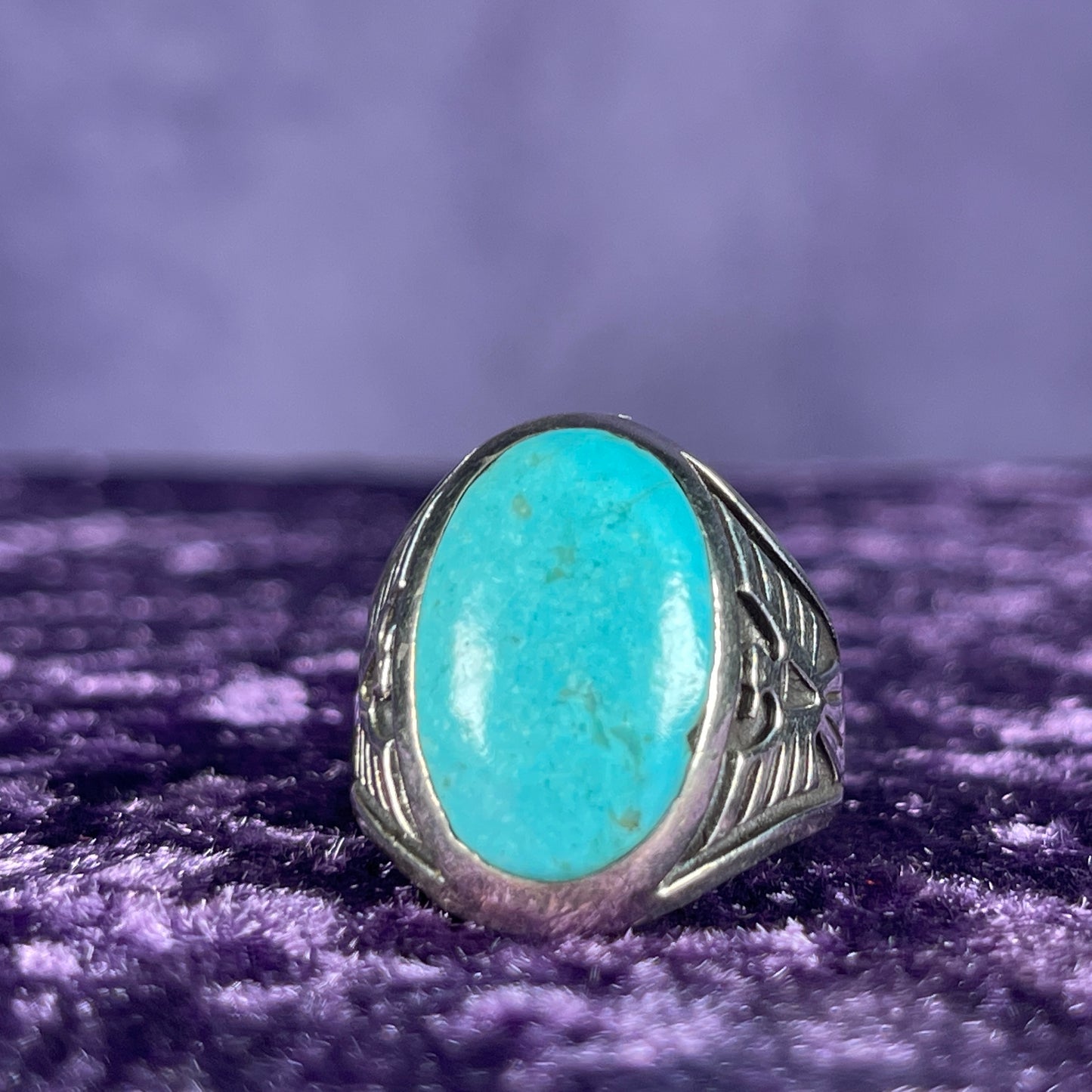 Vintage Navajo Native American Bell Trading Post Thunderbird Turquoise Sterling Silver 925 Ring Size W / 11 