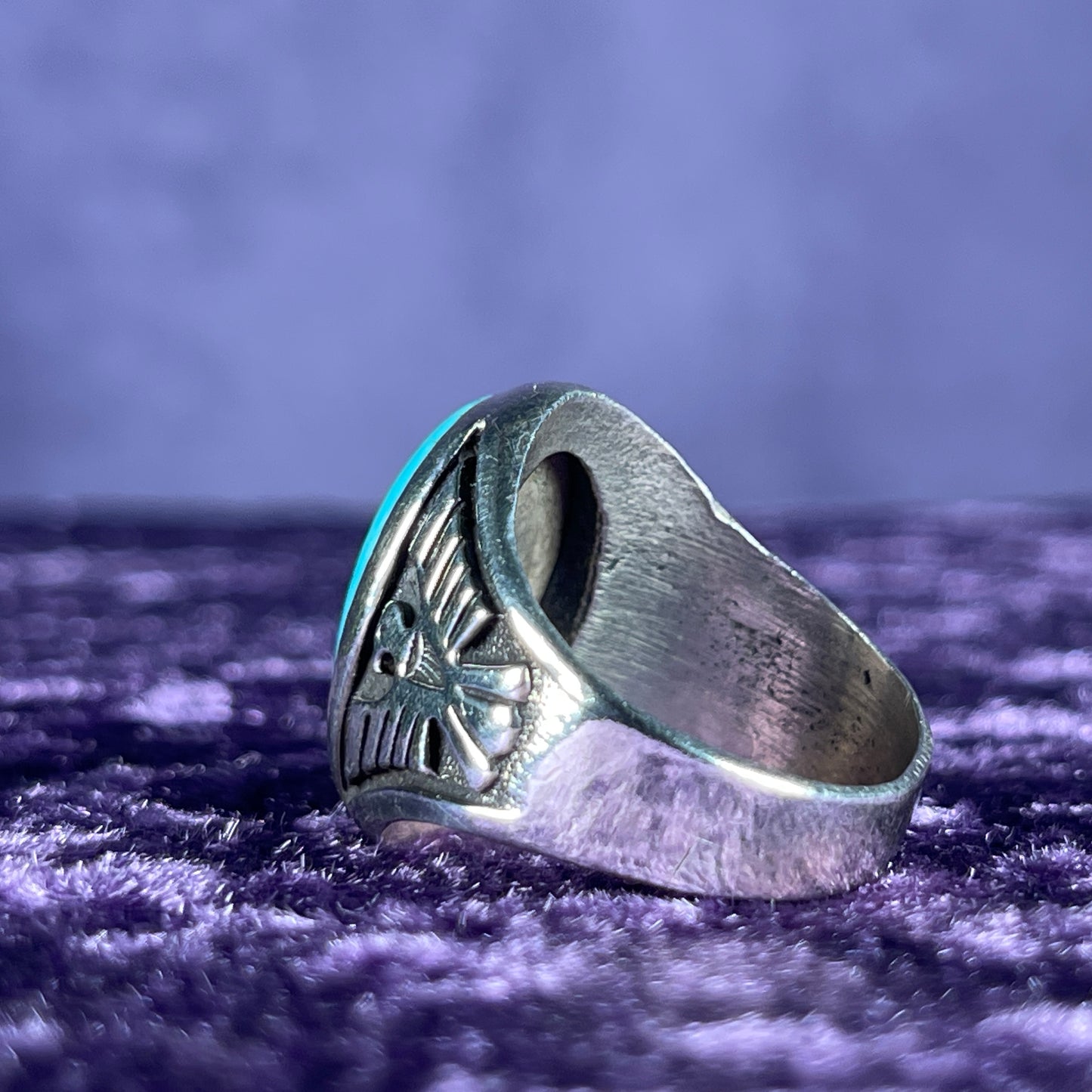 Vintage Navajo Native American Bell Trading Post Thunderbird Turquoise Sterling Silver 925 Ring Size W / 11 