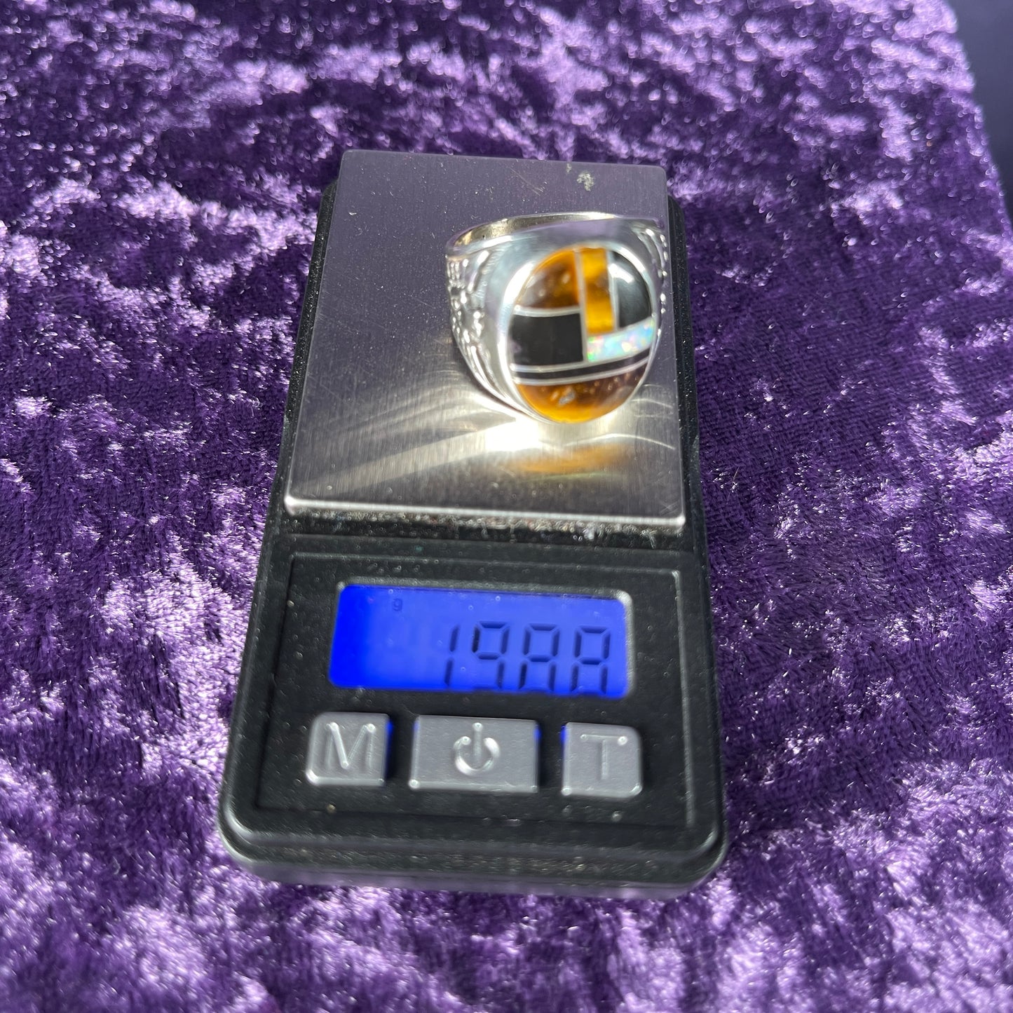 Native American Contemporary Navajo Tigers Eye Opal Thunderbird 925 Silver Ring Size U / 10