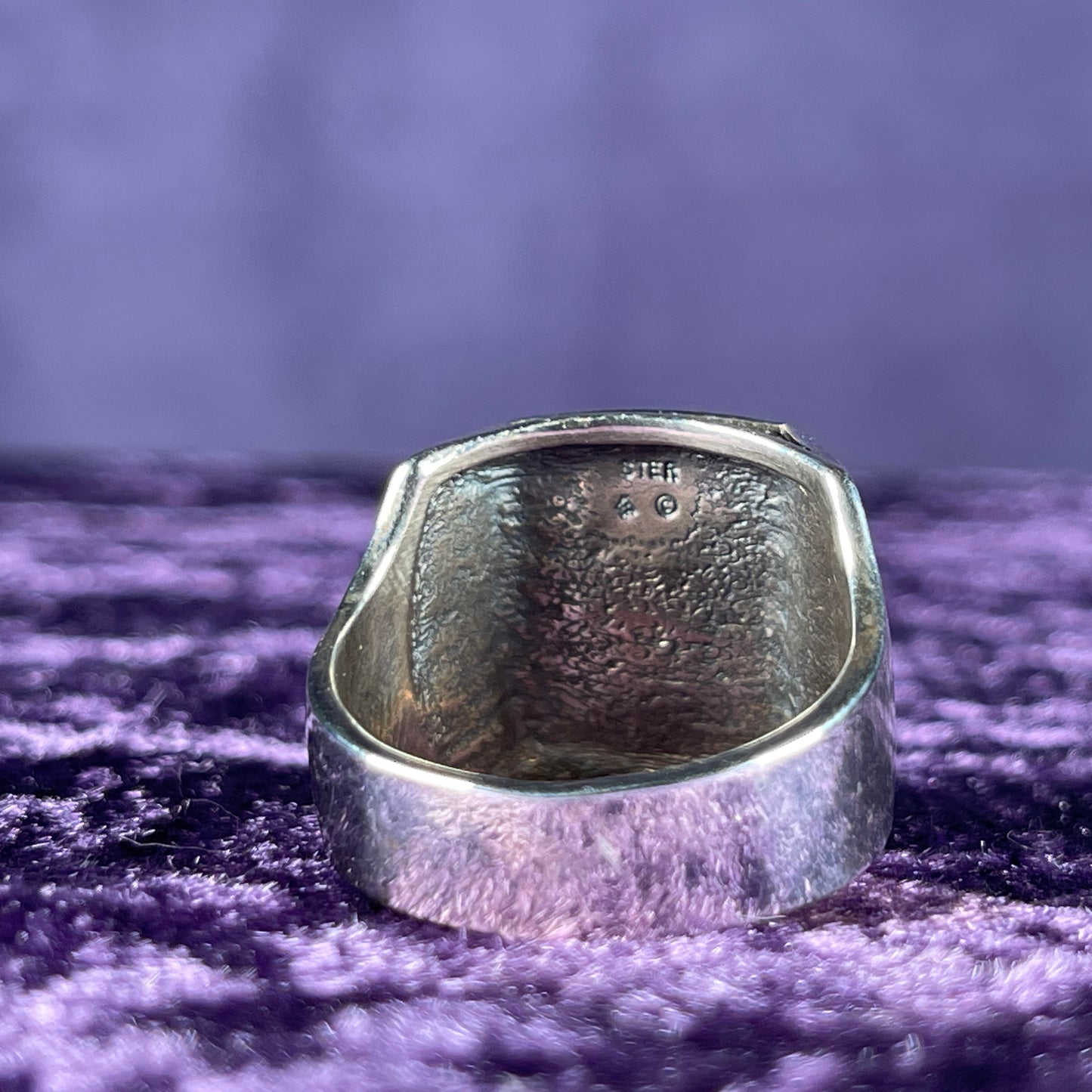 Native American Contemporary Navajo Turquoise Coral Wolf 925 Silver Ring Size X / 11.5