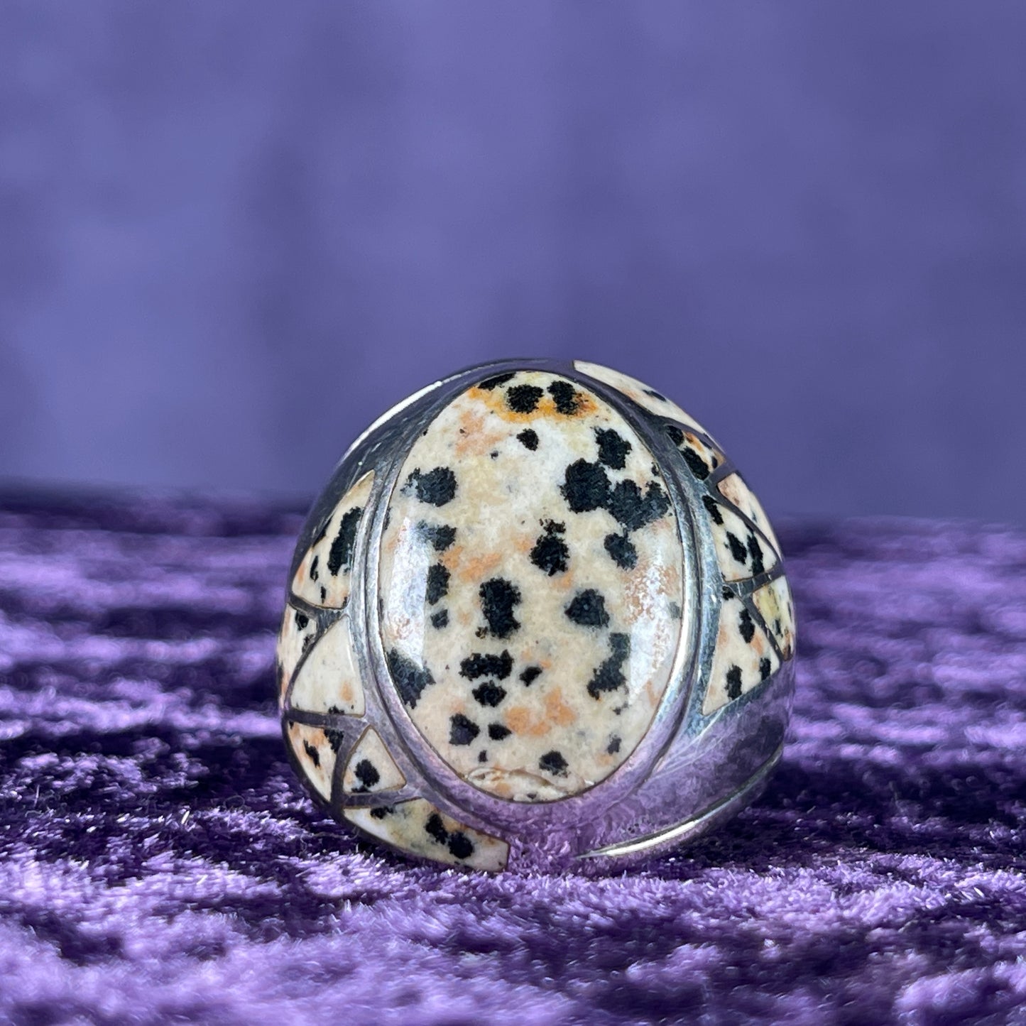 Native American Contemporary Navajo White Jasper 925 Silver Ring Size Z + 3 / 14