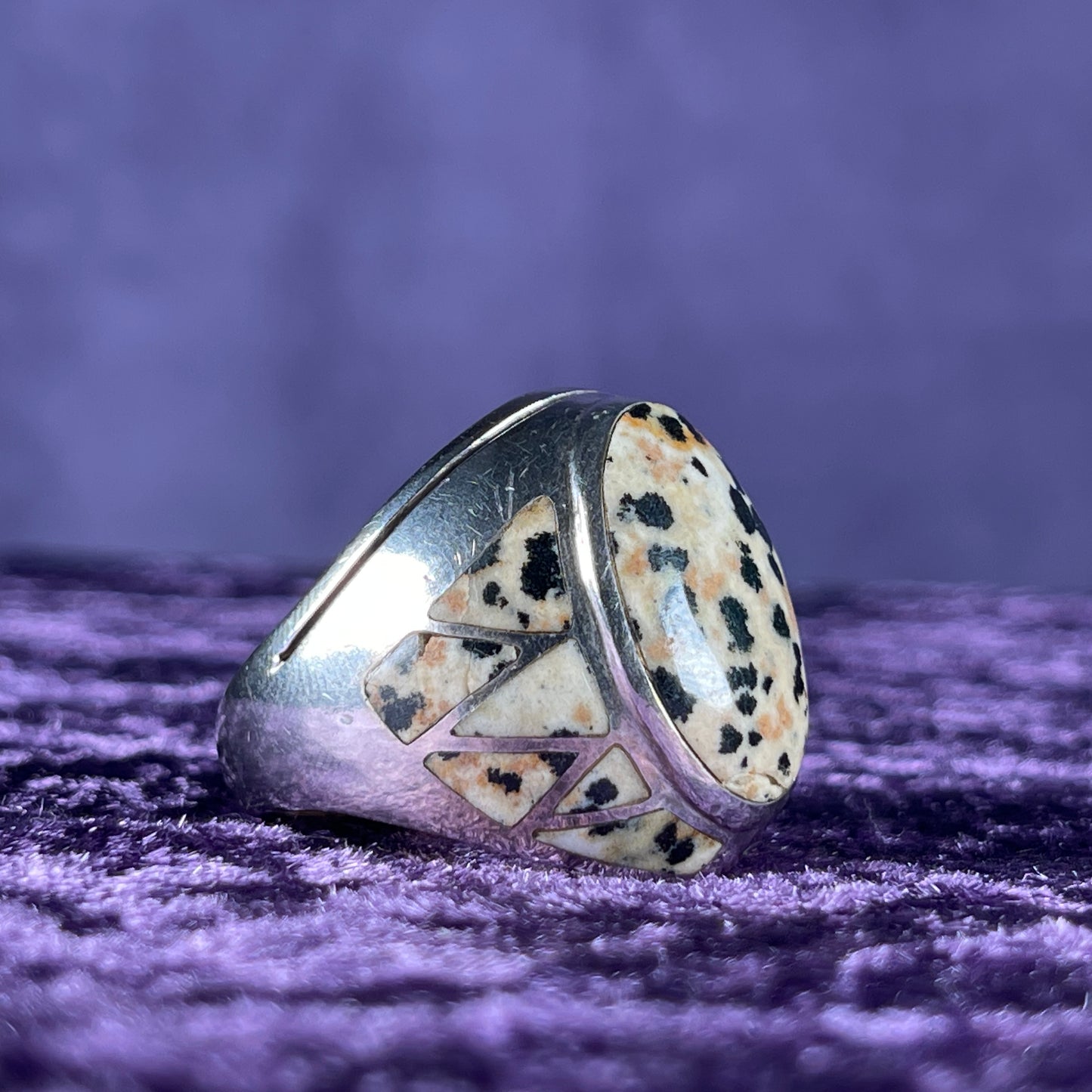 Native American Contemporary Navajo White Jasper 925 Silver Ring Size Z + 3 / 14