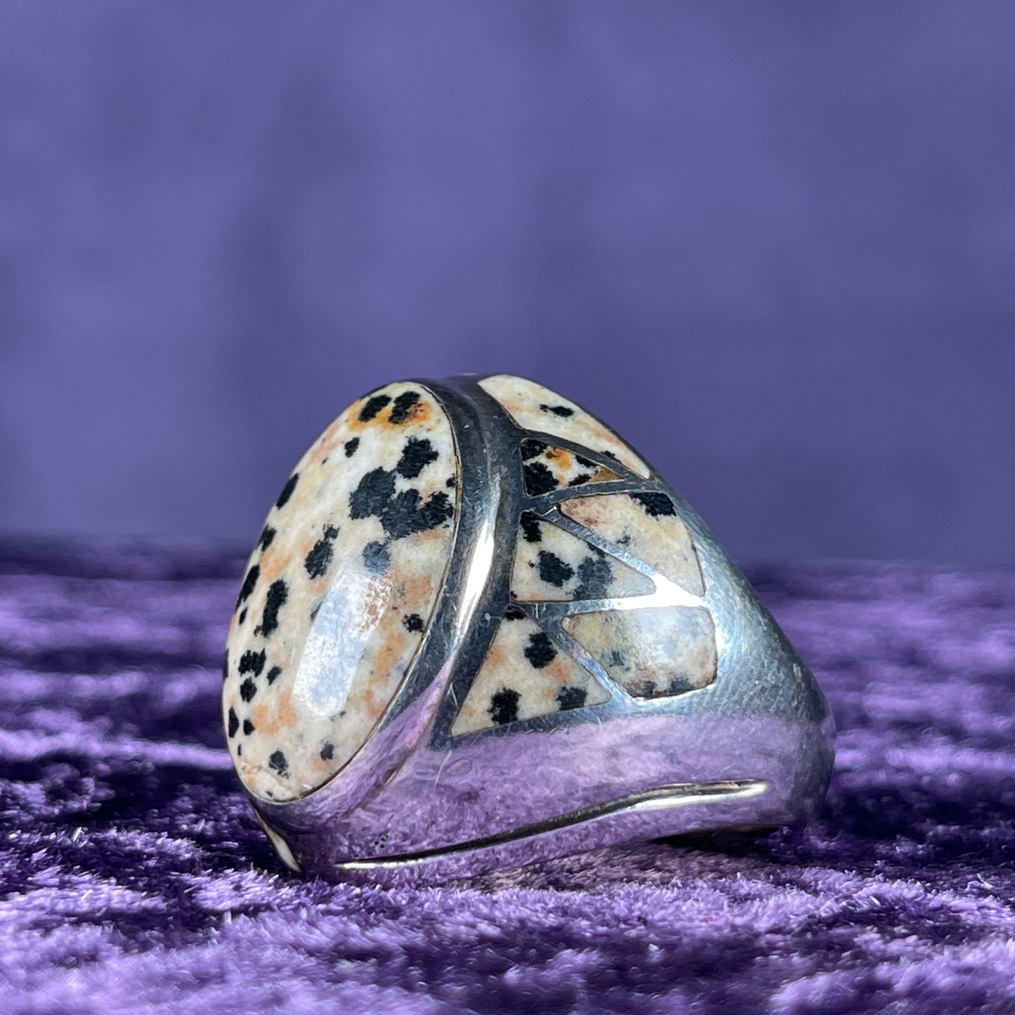 Native American Contemporary Navajo White Jasper 925 Silver Ring Size Z + 3 / 14