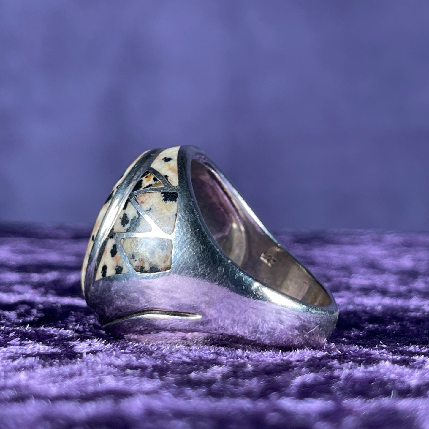 Native American Contemporary Navajo White Jasper 925 Silver Ring Size Z + 3 / 14