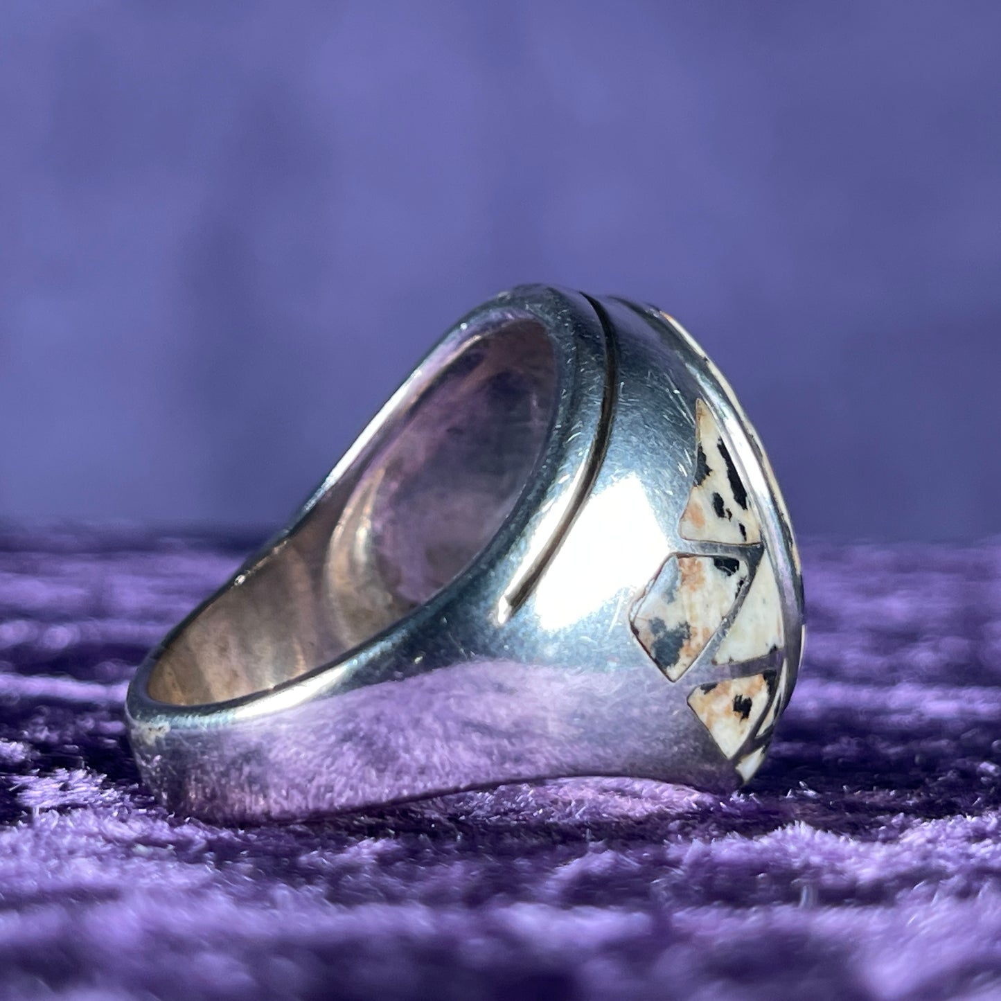 Native American Contemporary Navajo White Jasper 925 Silver Ring Size Z + 3 / 14