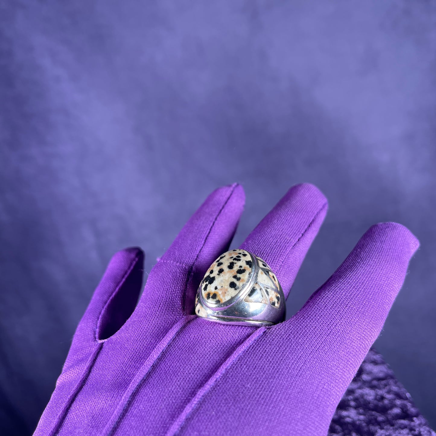 Native American Contemporary Navajo White Jasper 925 Silver Ring Size Z + 3 / 14