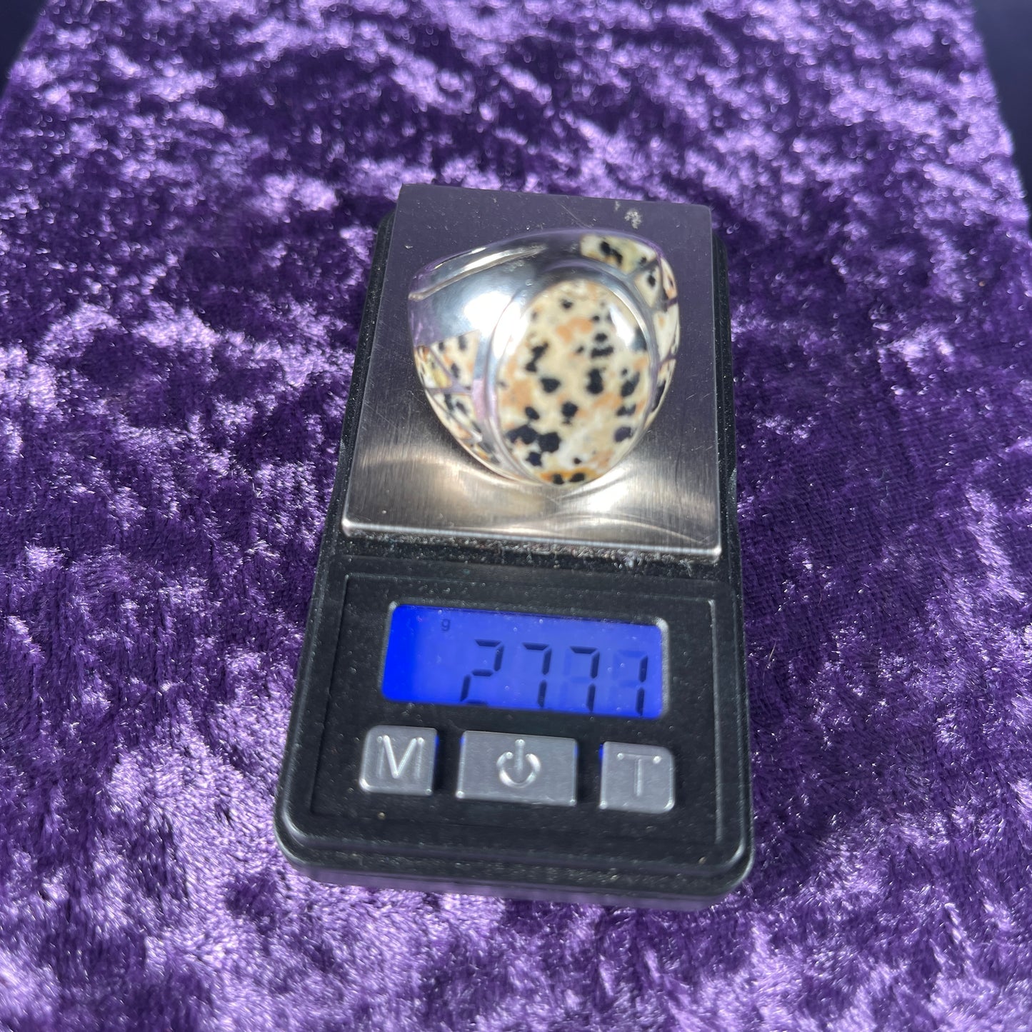 Native American Contemporary Navajo White Jasper 925 Silver Ring Size Z + 3 / 14