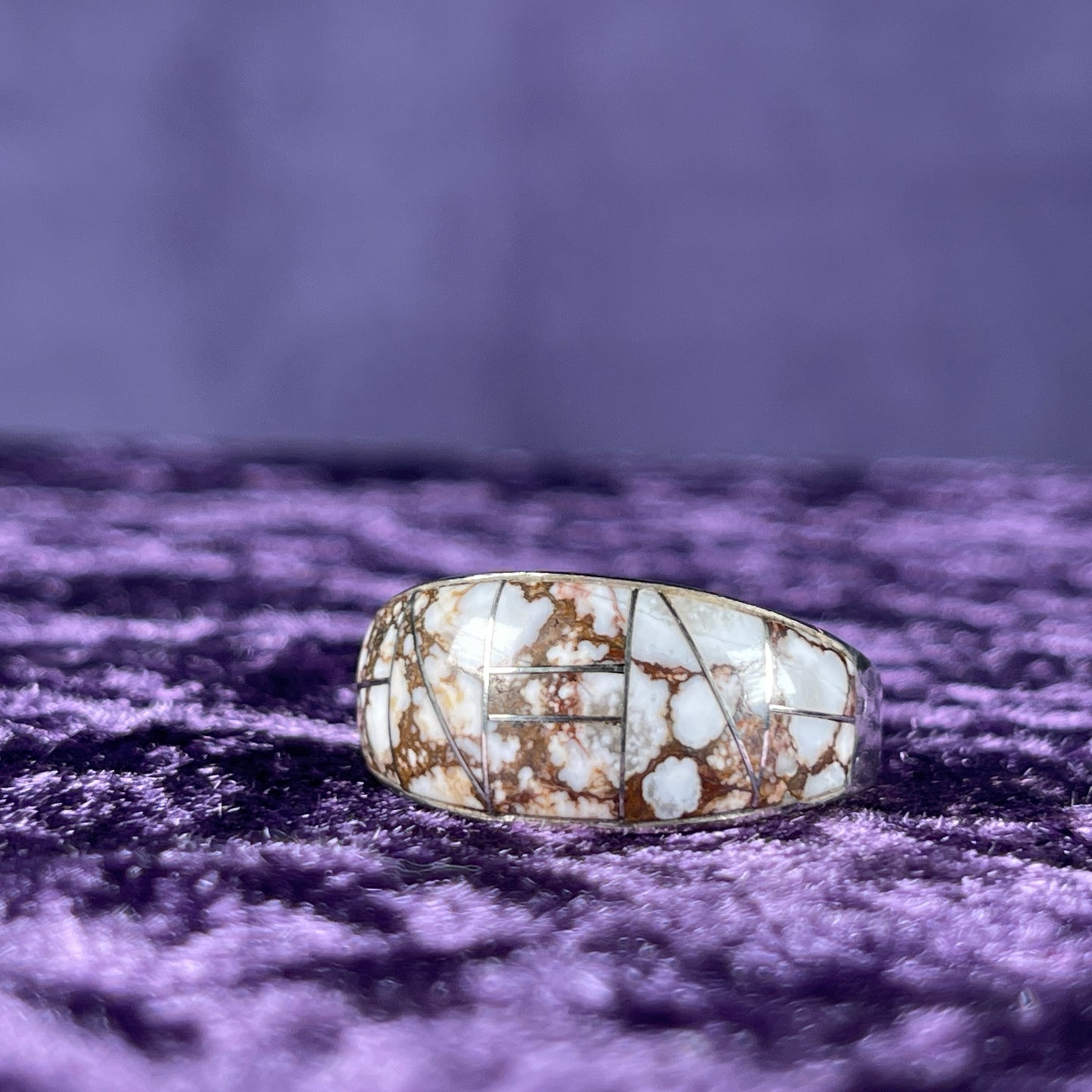 Native American Ray Tafoya Navajo White Jasper 925 Silver Ring Size Y 1/2 / 12.25