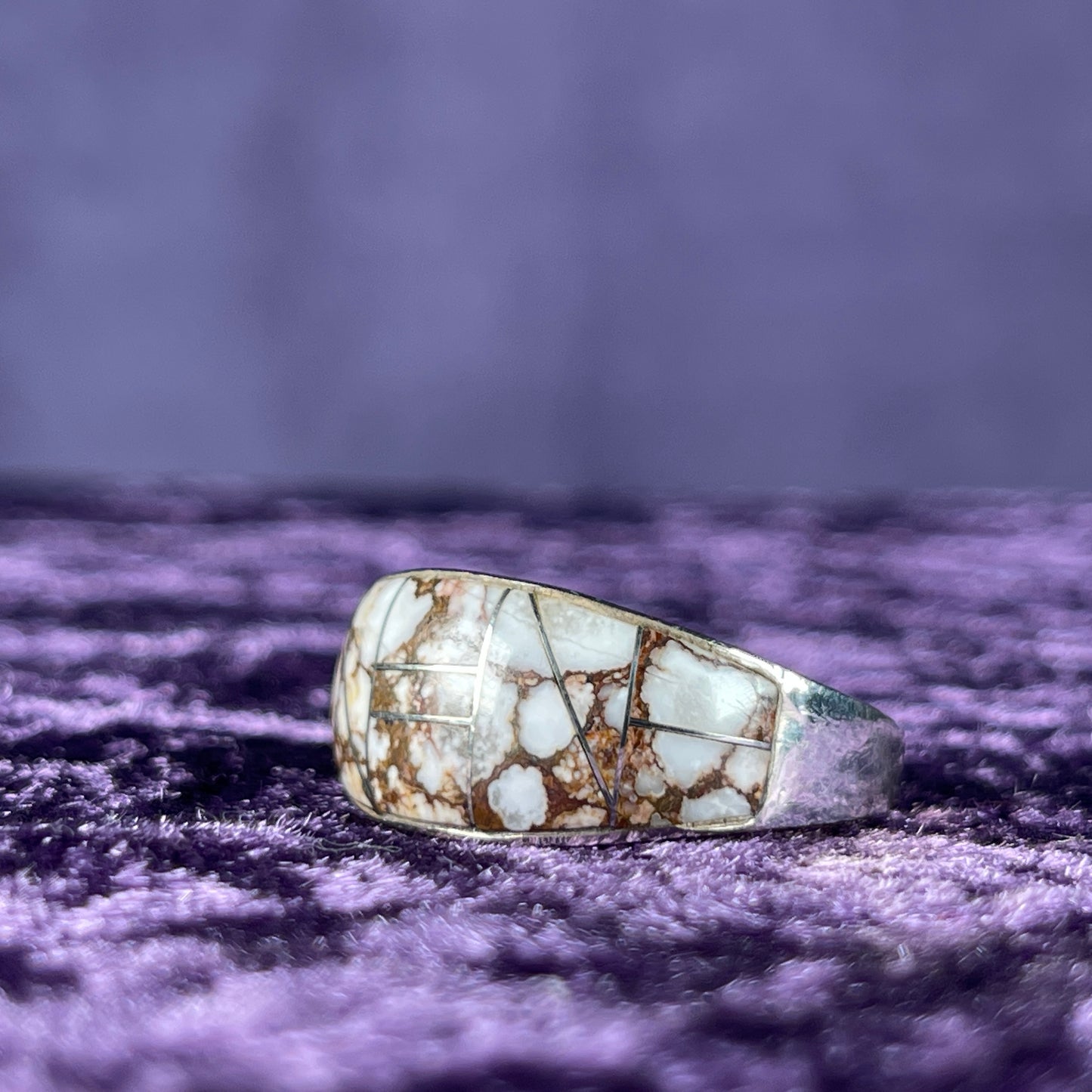 Native American Ray Tafoya Navajo White Jasper 925 Silver Ring Size Y 1/2 / 12.25