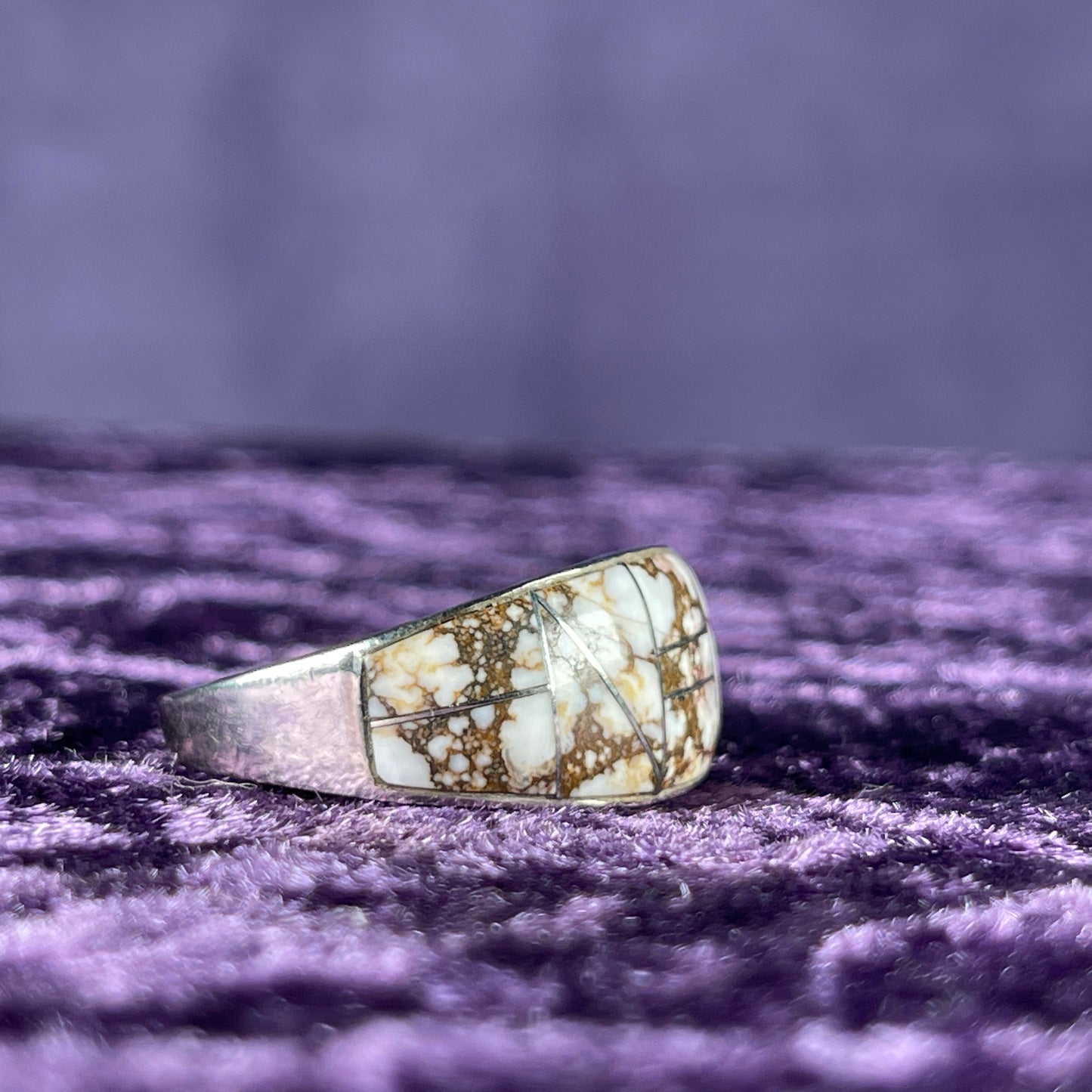 Native American Ray Tafoya Navajo White Jasper 925 Silver Ring Size Y 1/2 / 12.25