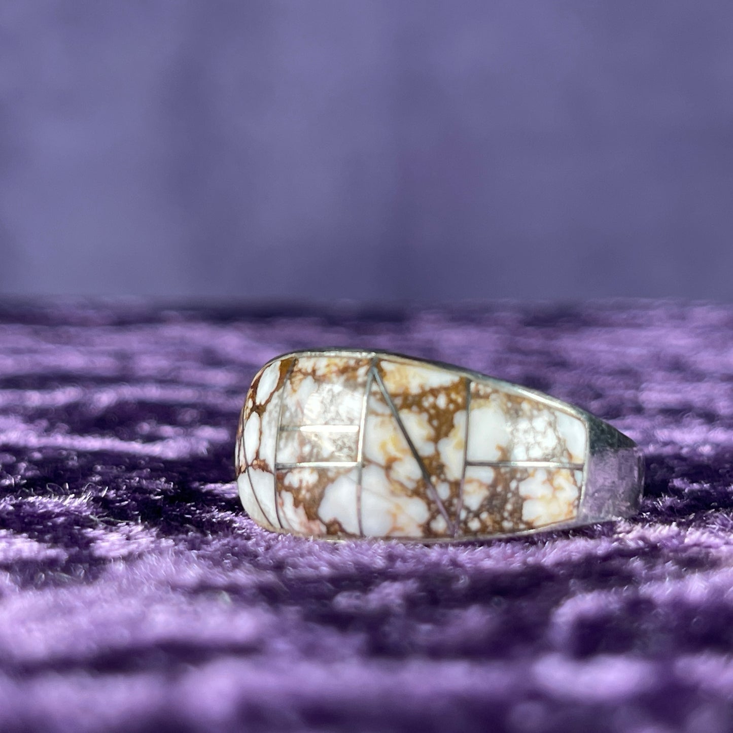 Native American Ray Tafoya Navajo White Jasper 925 Silver Ring Size Y 1/2 / 12.25