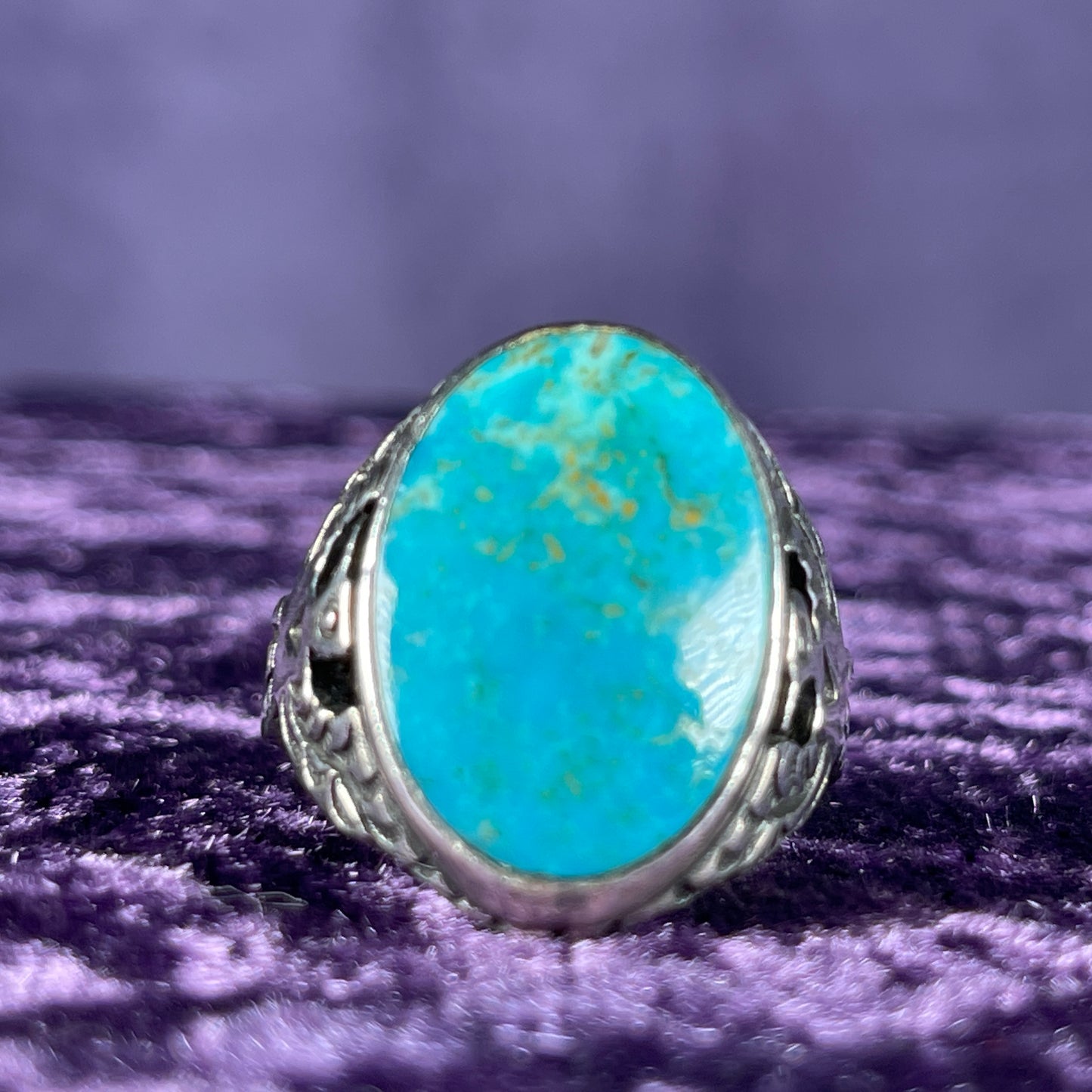 Vintage Native American Turquoise Navajo Thunderbird Navajo 925 Silver Size Y / 12