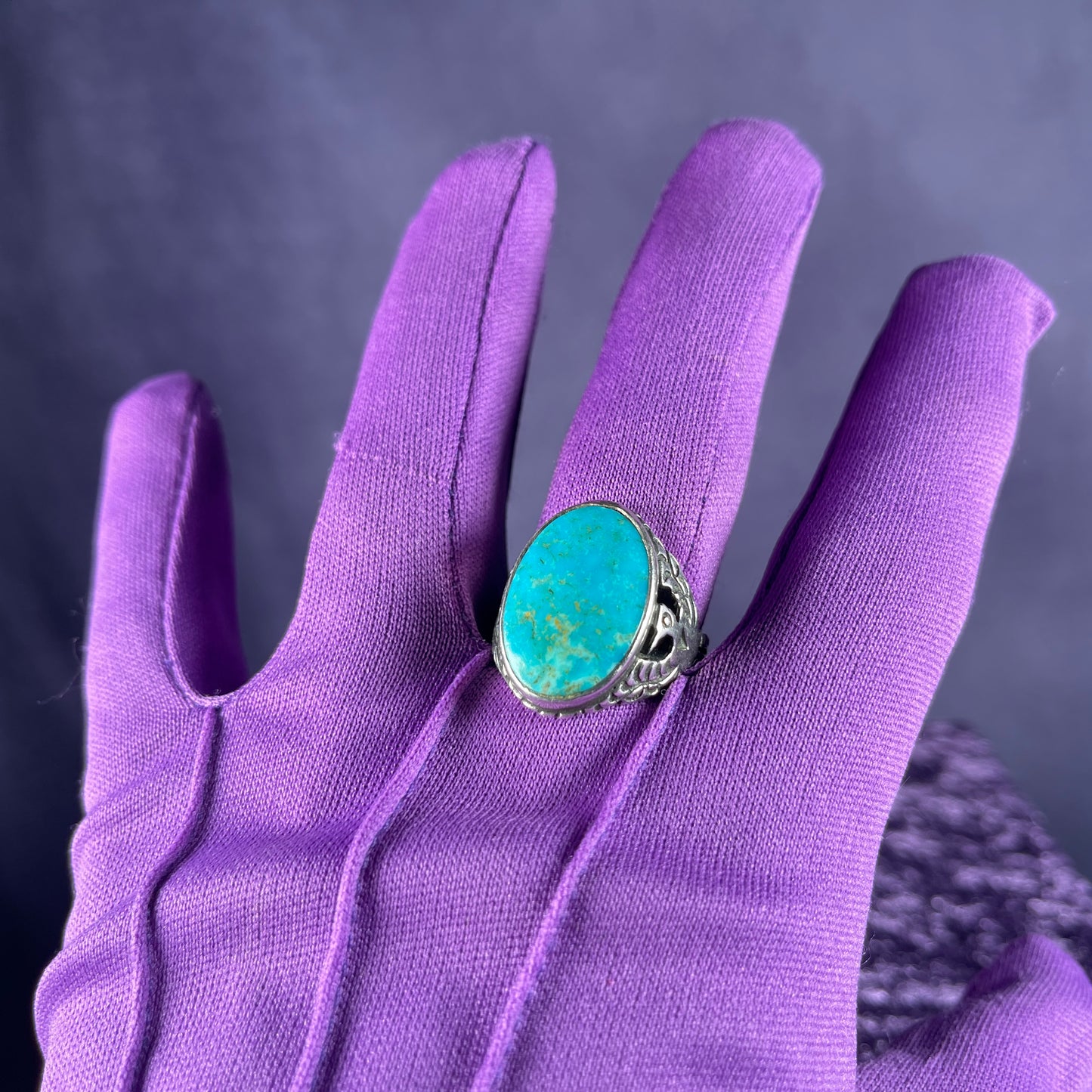Vintage Native American Turquoise Navajo Thunderbird Navajo 925 Silver Size Y / 12