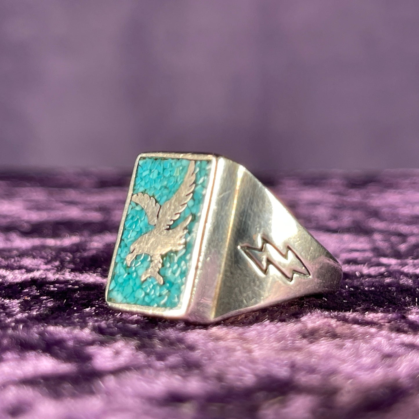 Native American Carolyn Pollock Navajo Turquoise 925 Silver Ring Size V / 10.5