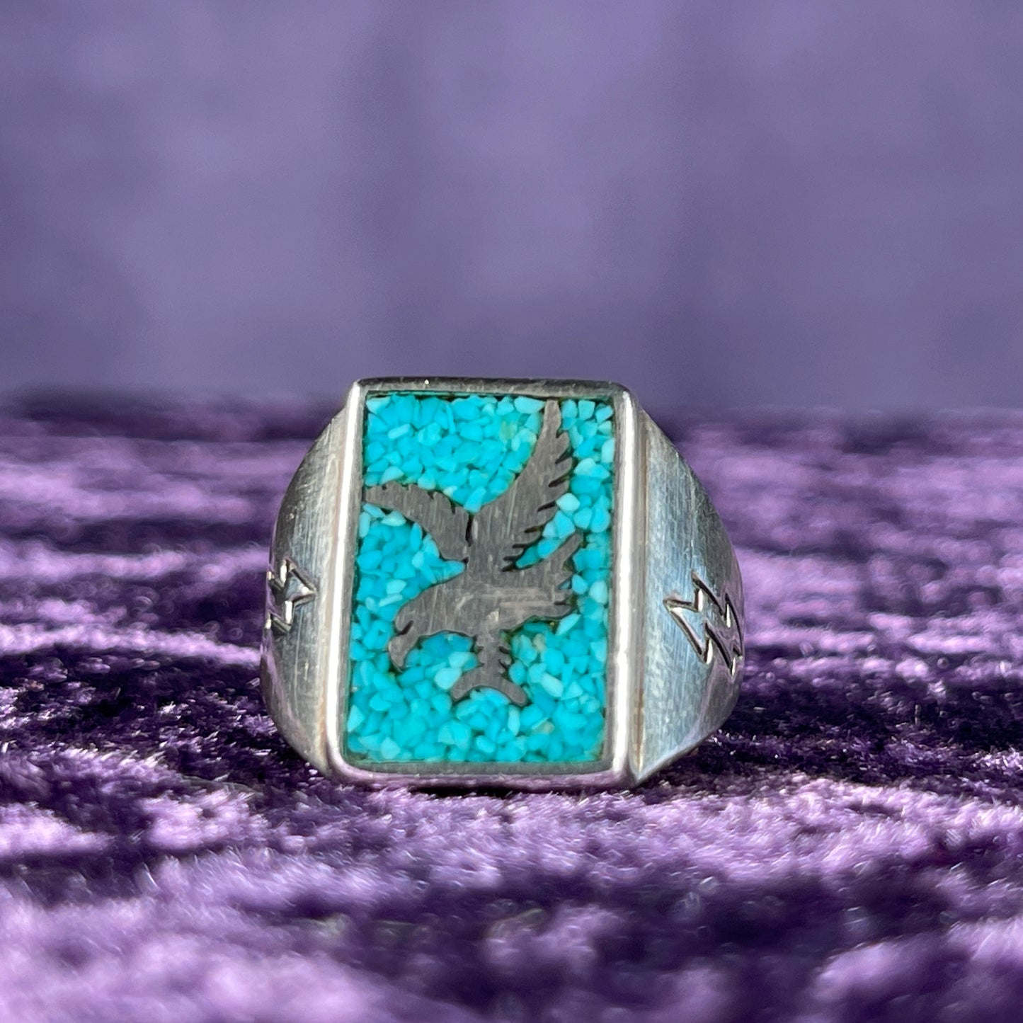 Native American Carolyn Pollock Navajo Turquoise 925 Silver Ring Size V / 10.5