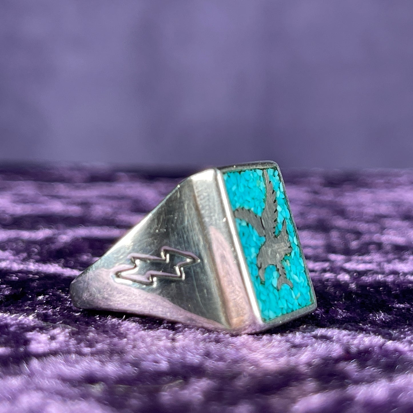 Native American Carolyn Pollock Navajo Turquoise 925 Silver Ring Size V / 10.5