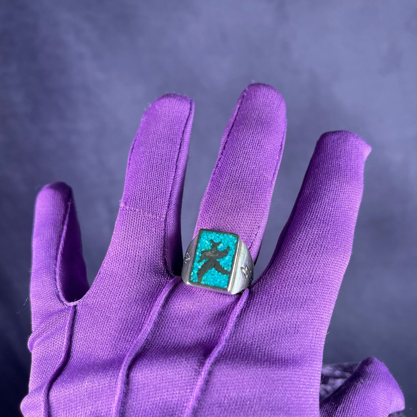 Native American Carolyn Pollock Navajo Turquoise 925 Silver Ring Size V / 10.5