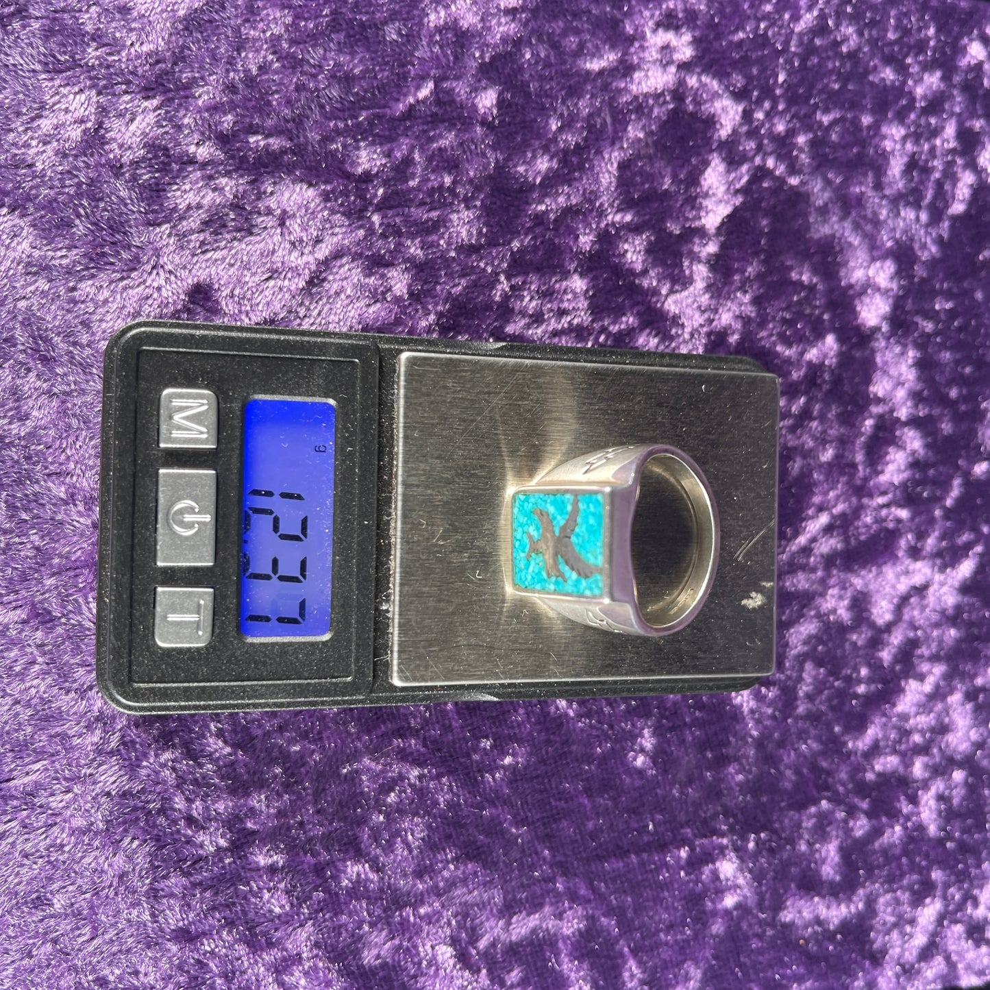 Native American Carolyn Pollock Navajo Turquoise 925 Silver Ring Size V / 10.5