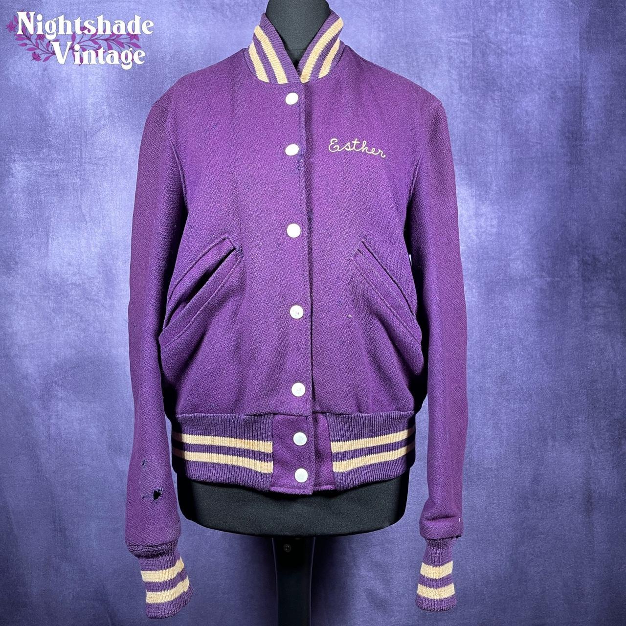 Amazing purple & gold American varsity letterman jacket from the 1940s-50s.