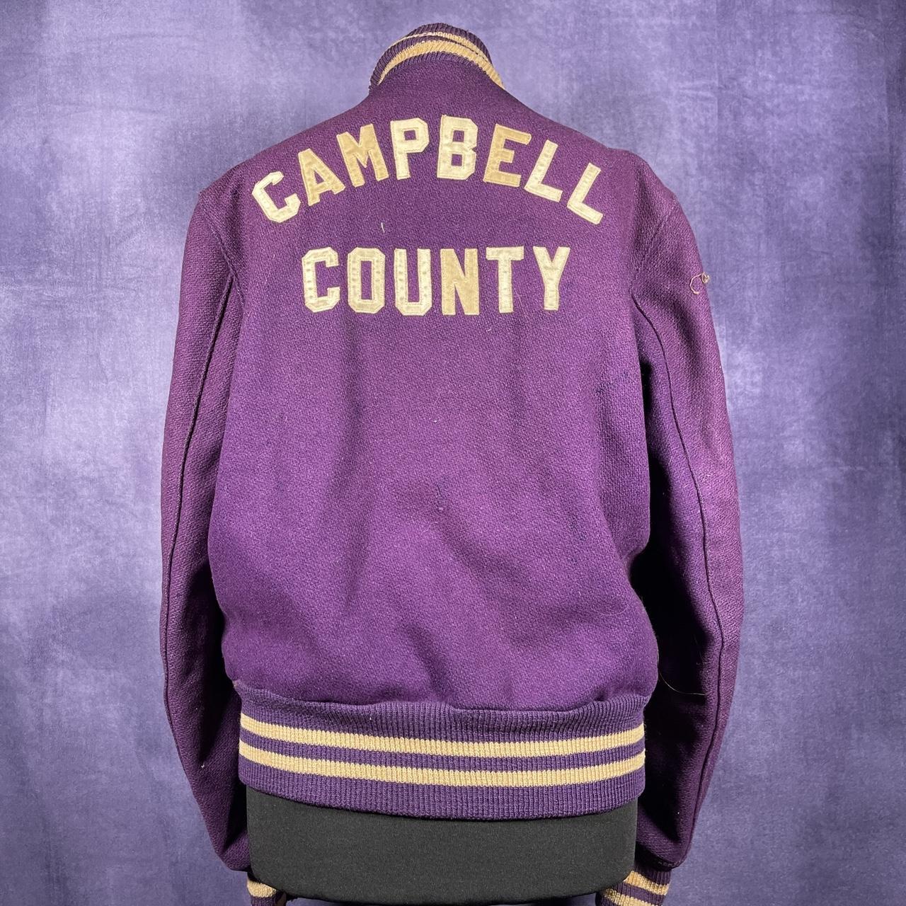 Amazing purple & gold American varsity letterman jacket from the 1940s-50s.