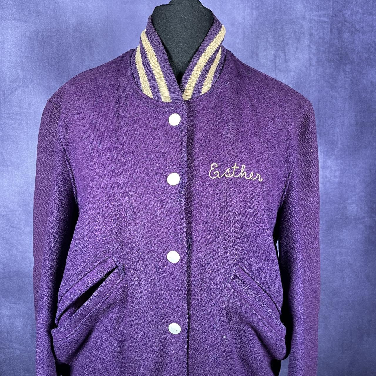 Amazing purple & gold American varsity letterman jacket from the 1940s-50s.