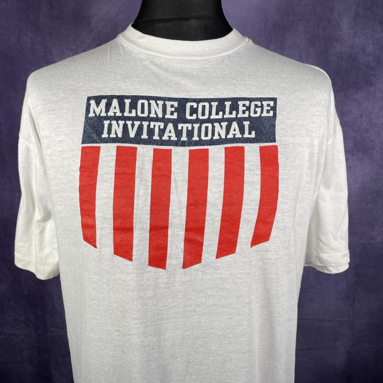 Malone College Invitational White T-Shirt Single Stitch Vintage XL