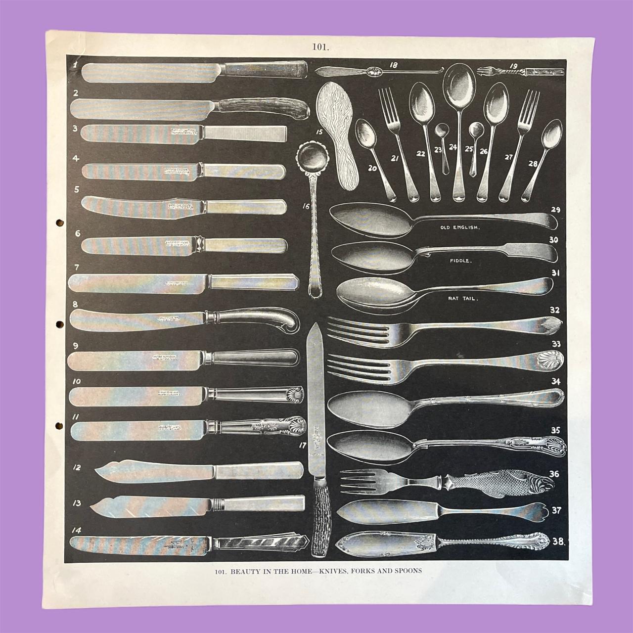 Vintage/Antique 1930s Paper Print Black and White ''Beauty in the Home'' Knives Forks