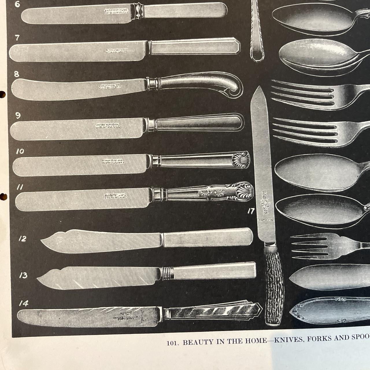 Vintage/Antique 1930s Paper Print Black and White ''Beauty in the Home'' Knives Forks