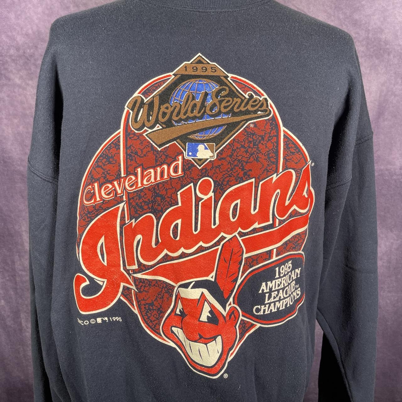 Vintage 1995 Cleveland Indians World Series Sweater Crew Jumper Navy Fruit of Loom