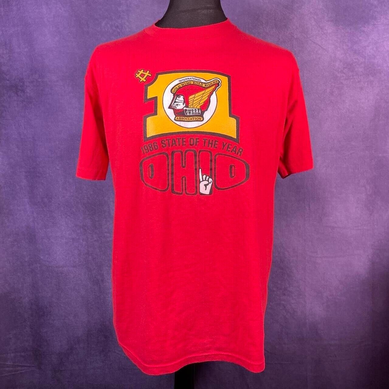Vintage Single Stitch 1986 State of The Year Ohio Jerzees Red T-Shirt