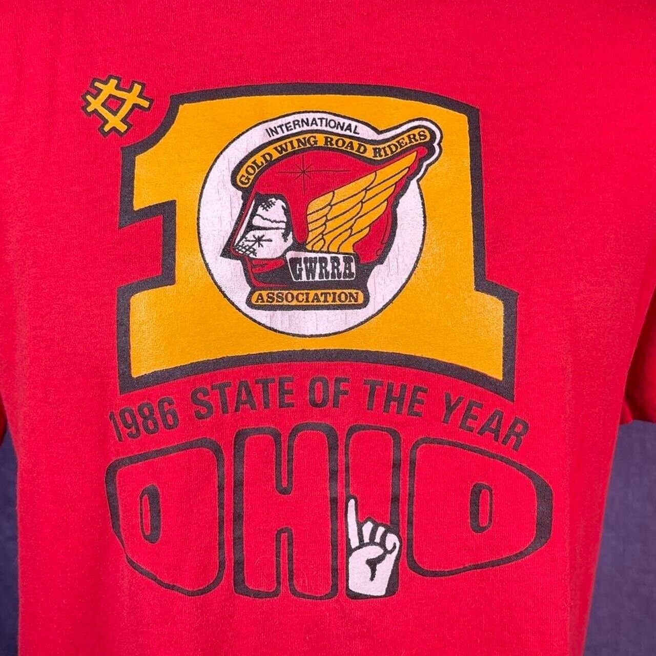 Vintage Single Stitch 1986 State of The Year Ohio Jerzees Red T-Shirt