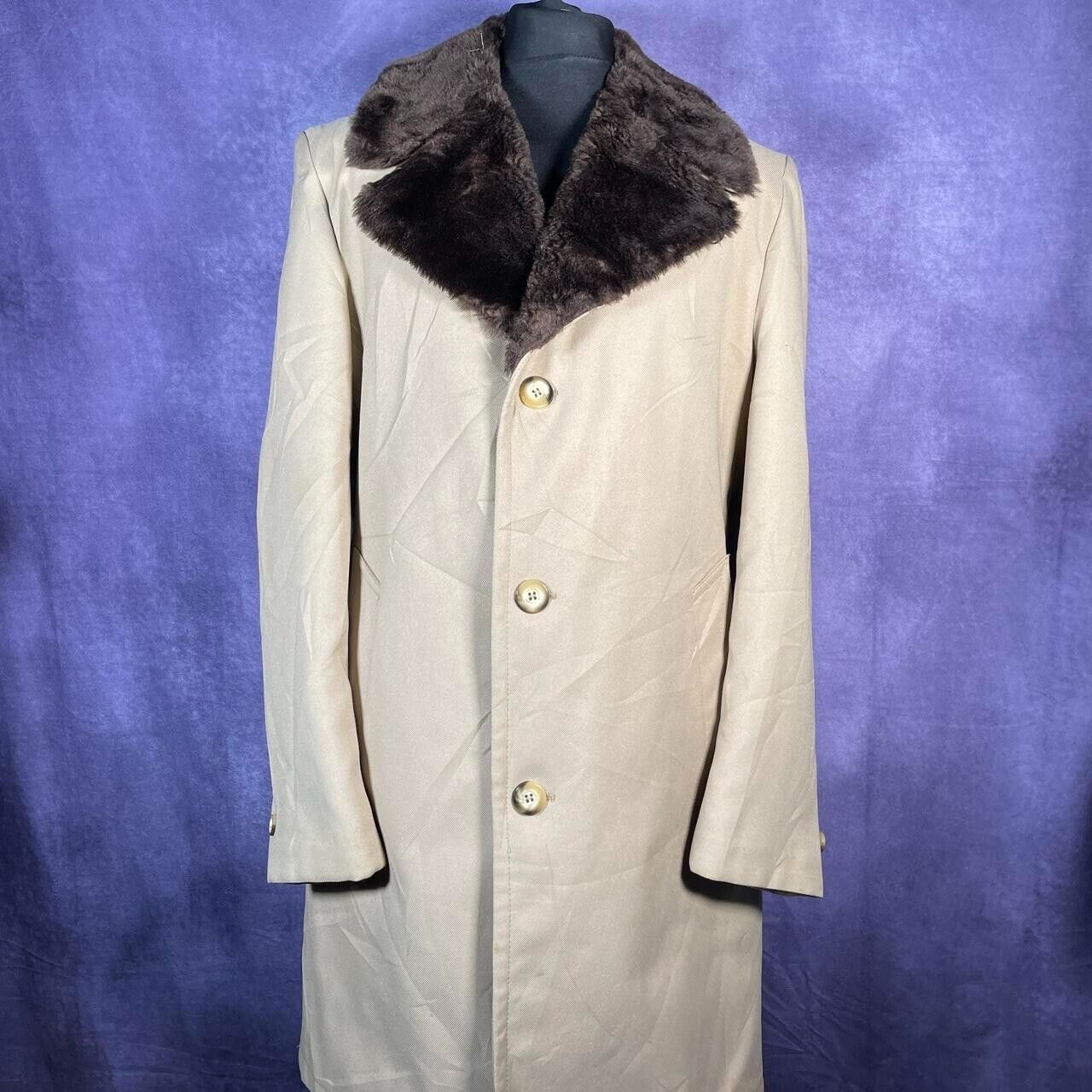 Vintage Sears 1970s Beige Brown Fur Collar Coat Size Large