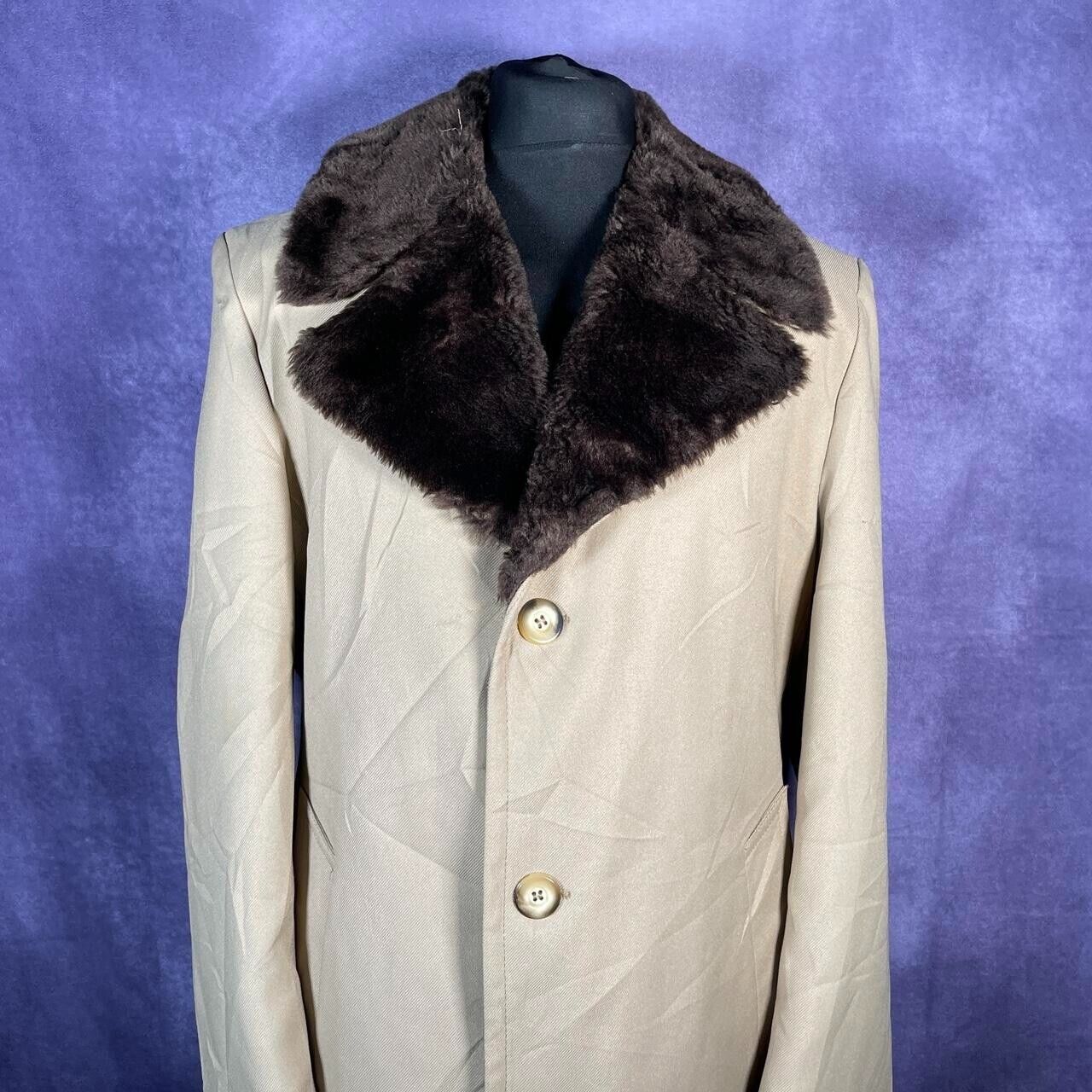 Vintage Sears 1970s Beige Brown Fur Collar Coat Size Large